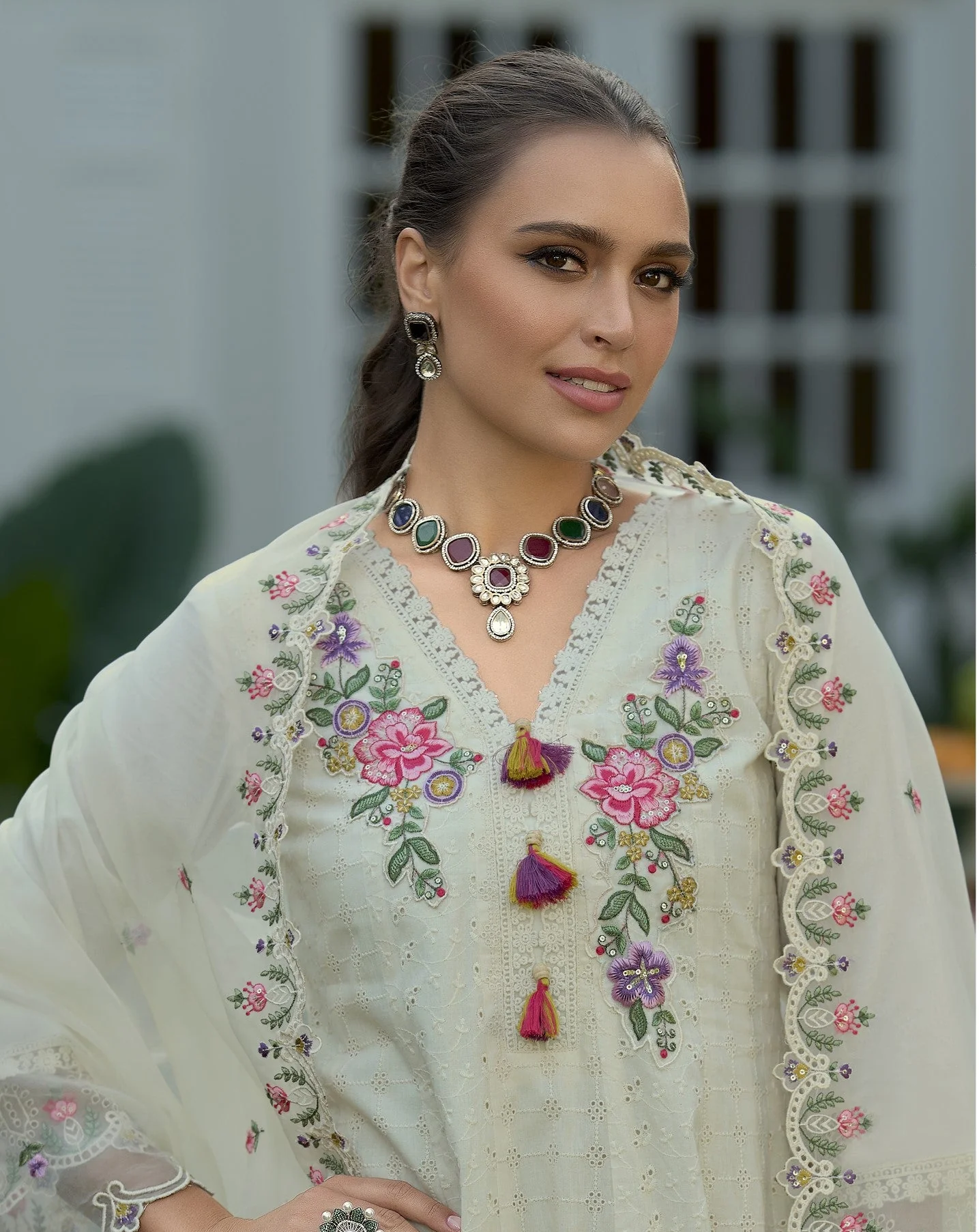 Raman misri  Schiffli Embroidery Lawn Full Work Suit Set - Image 2