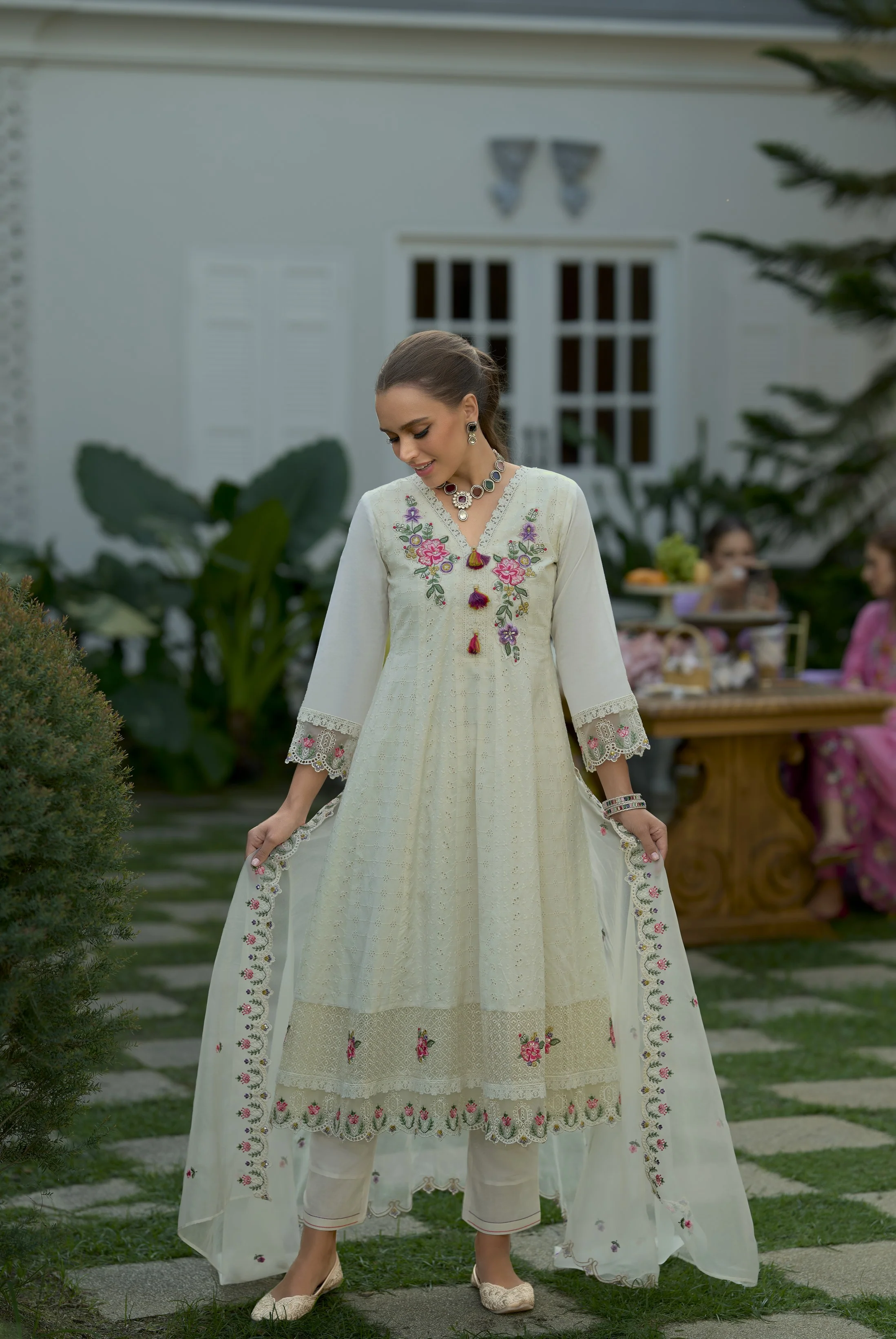 Raman misri  Schiffli Embroidery Lawn Full Work Suit Set - Image 3