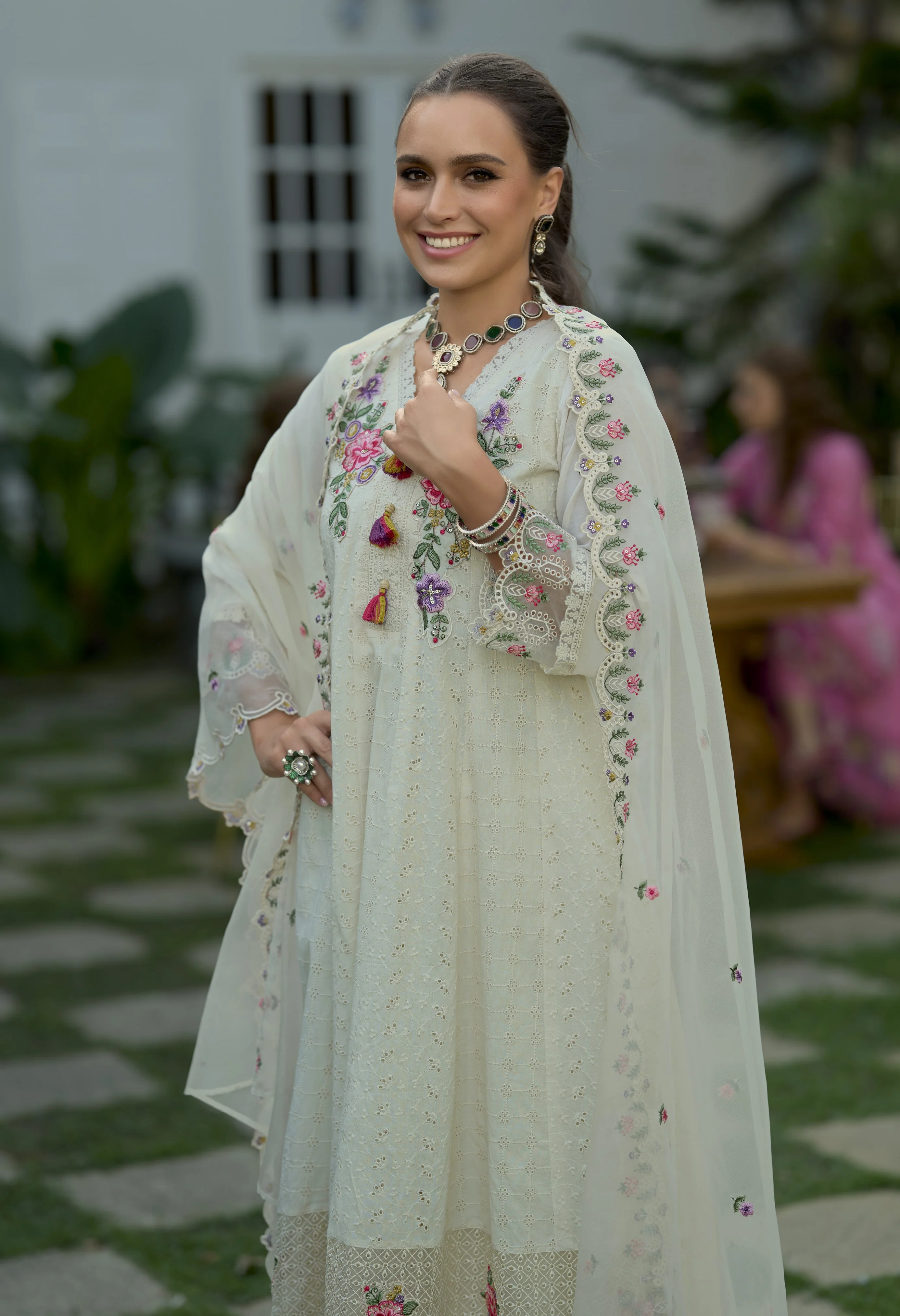 Raman misri  Schiffli Embroidery Lawn Full Work Suit Set - Image 4