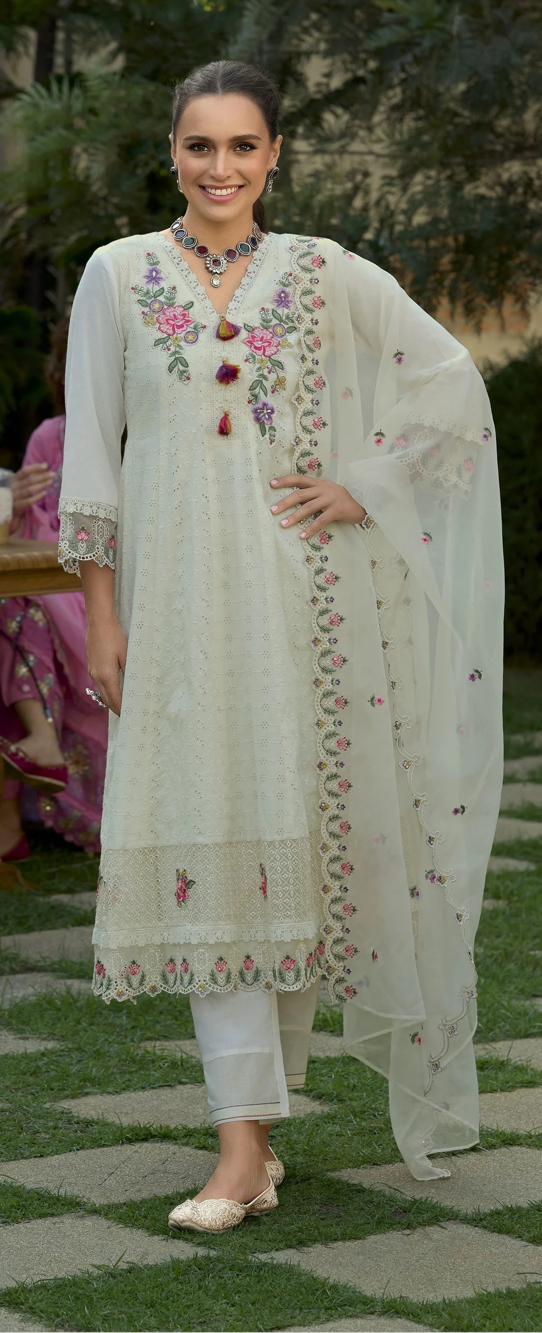 Raman misri  Schiffli Embroidery Lawn Full Work Suit Set - Image 5