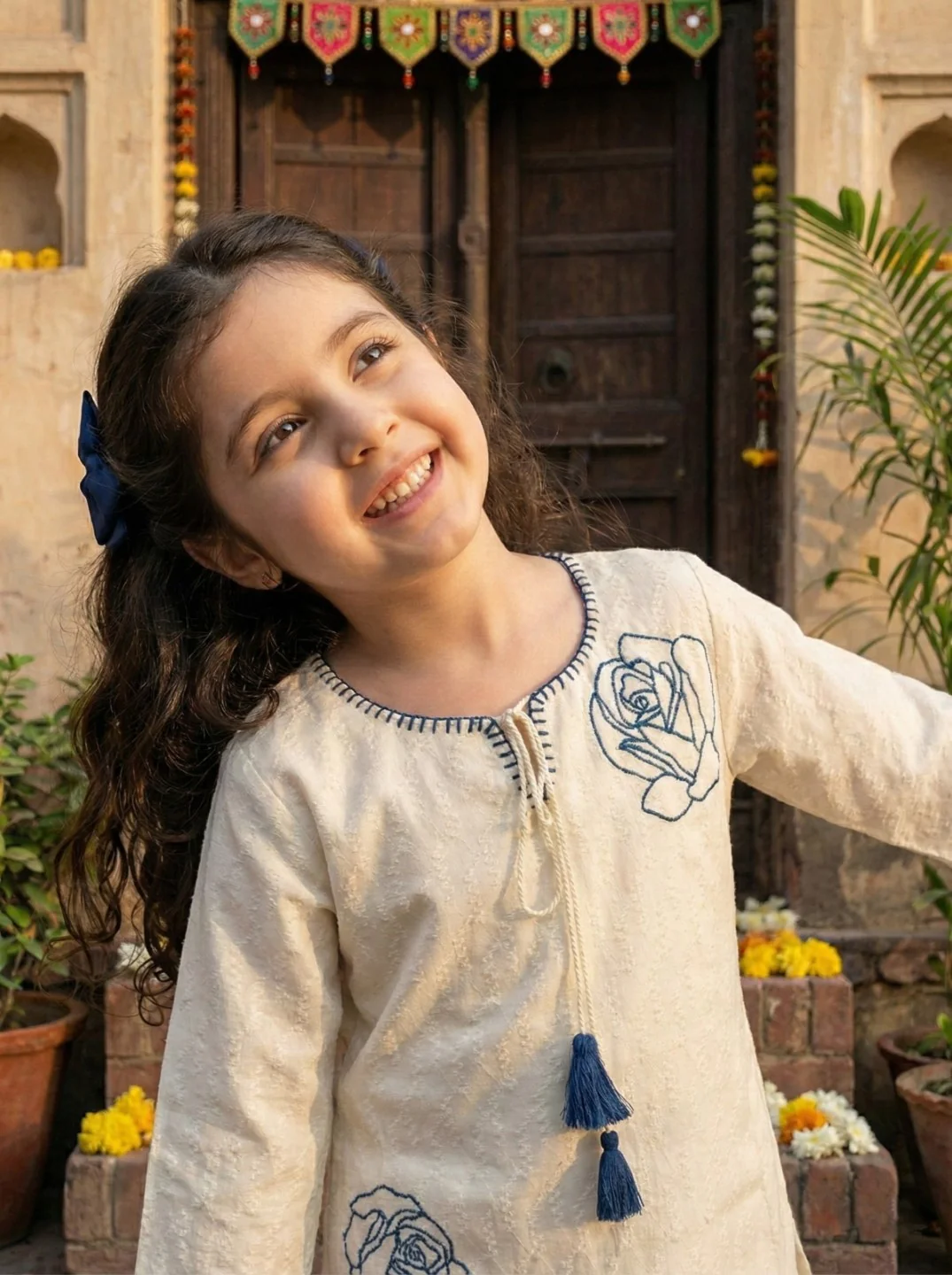 Joy vanilla embroidery kids cotton kurta set - Image 3