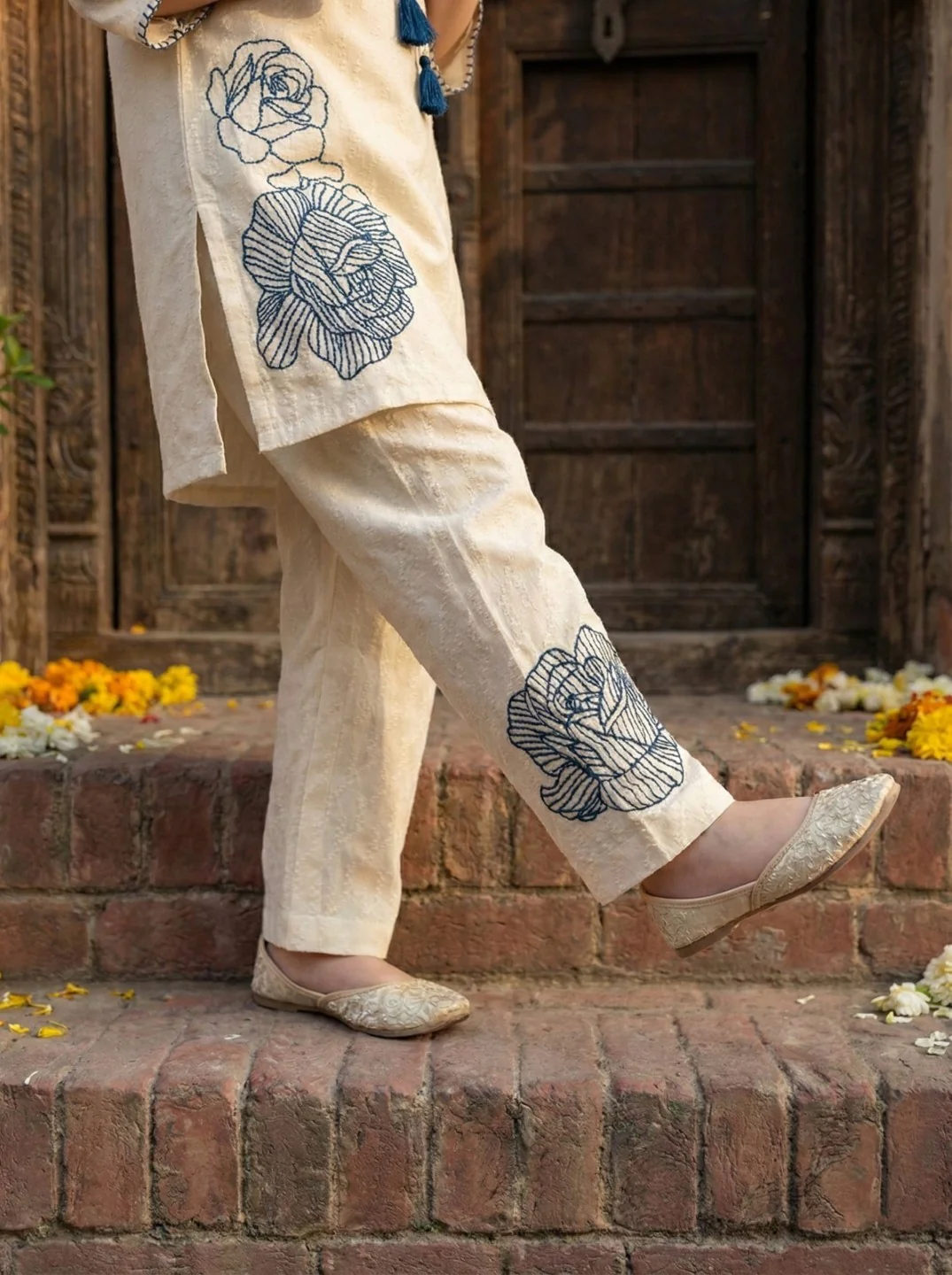 Joy vanilla embroidery kids cotton kurta set - Image 4