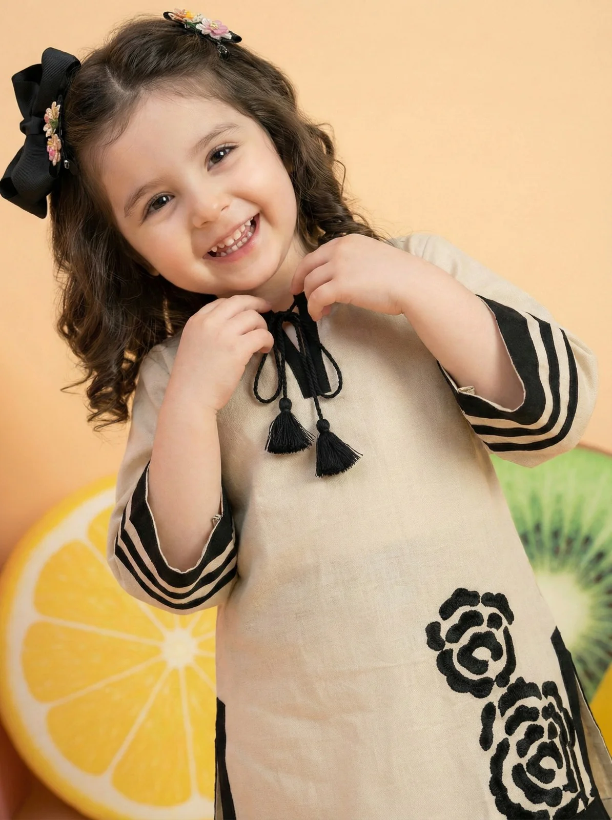 Joy tan cotton kids kurta pant set - Image 2