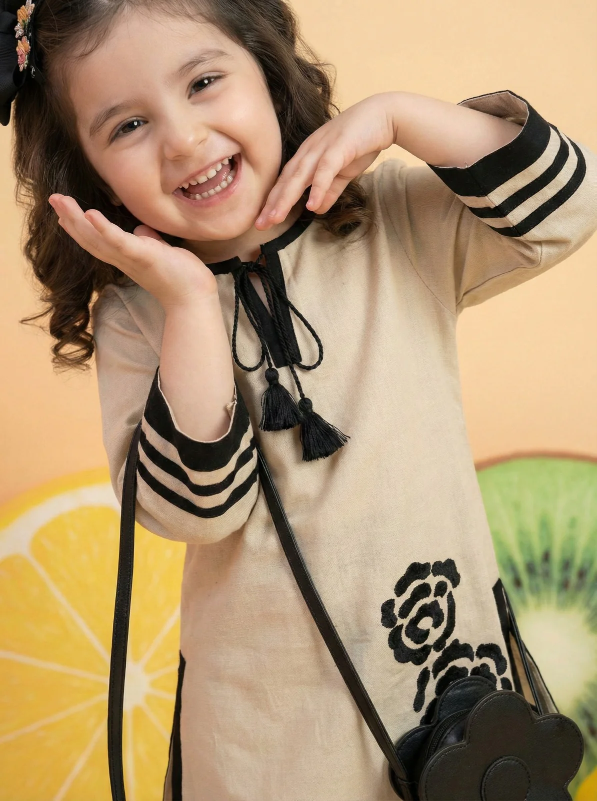 Joy tan cotton kids kurta pant set - Image 3