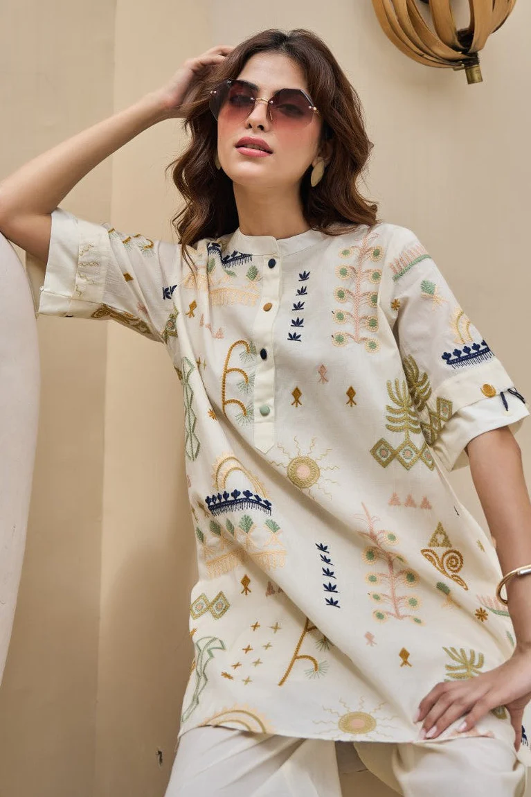 Tatva Alabaster Embroidery Cotton Co-ord Set - Image 2