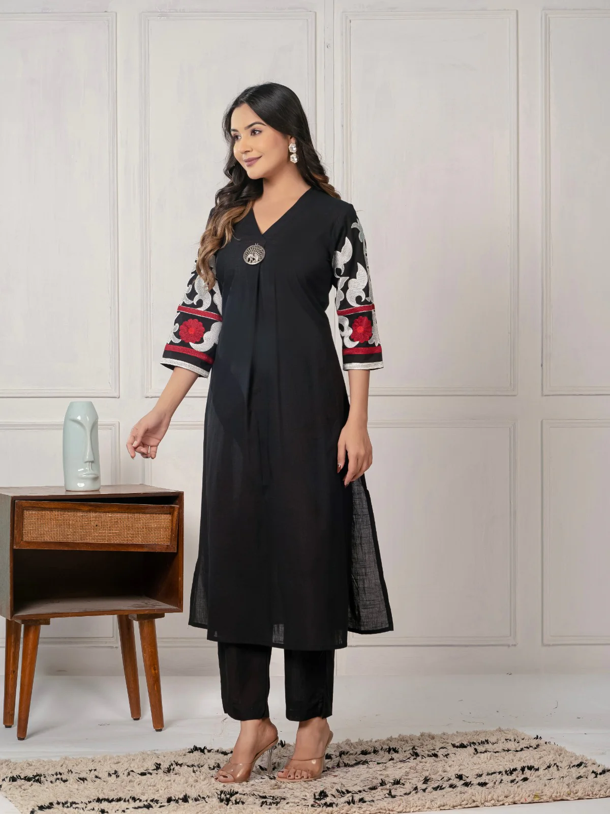 Mika ebony embroidery cotton kurta pant set - Image 3