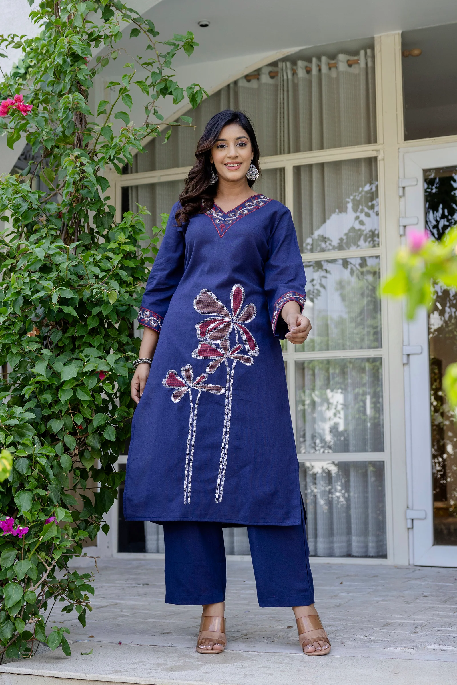 Samiha Indi embroidery cotton kurta pant set - Image 4