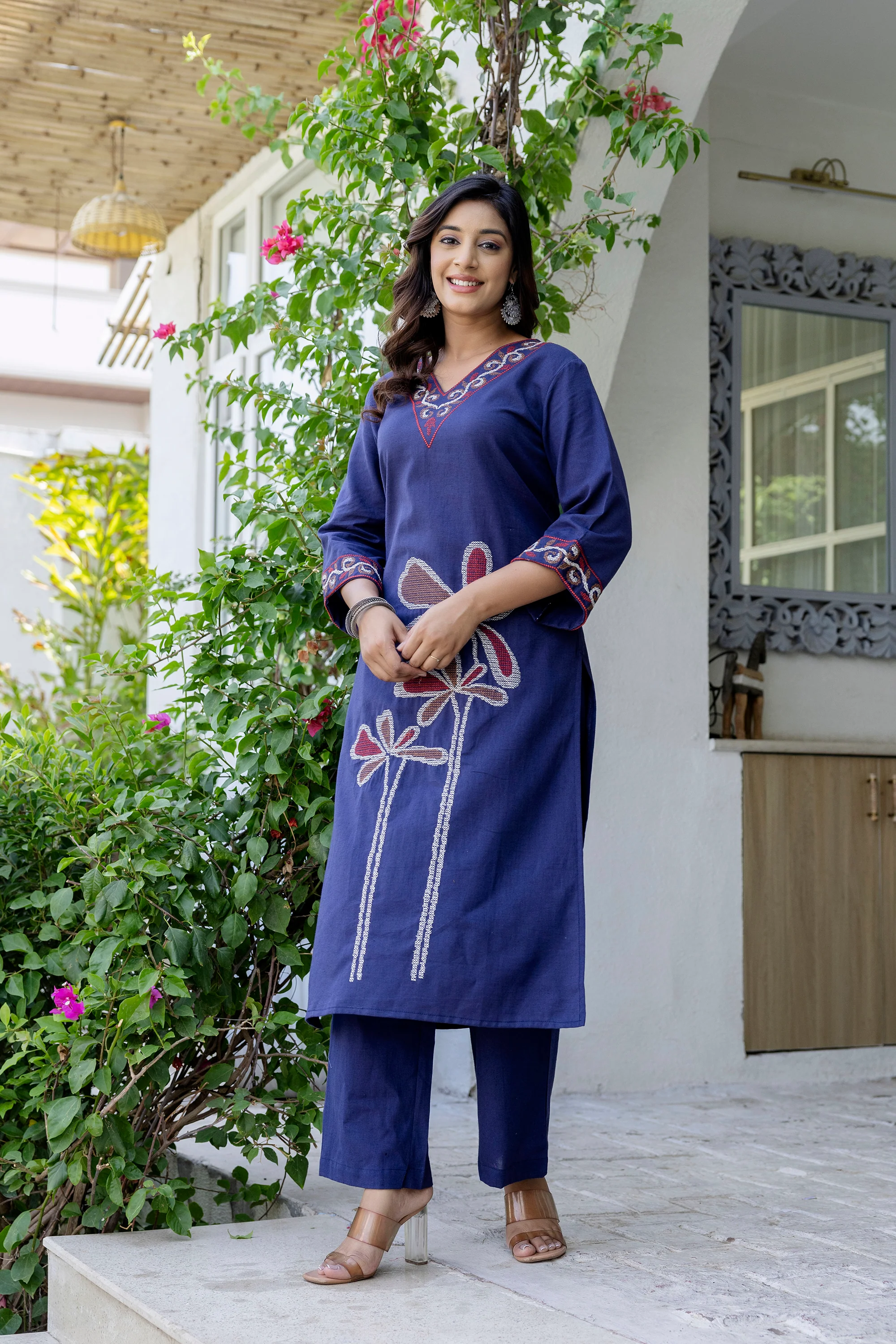 Samiha Indi embroidery cotton kurta pant set - Image 6