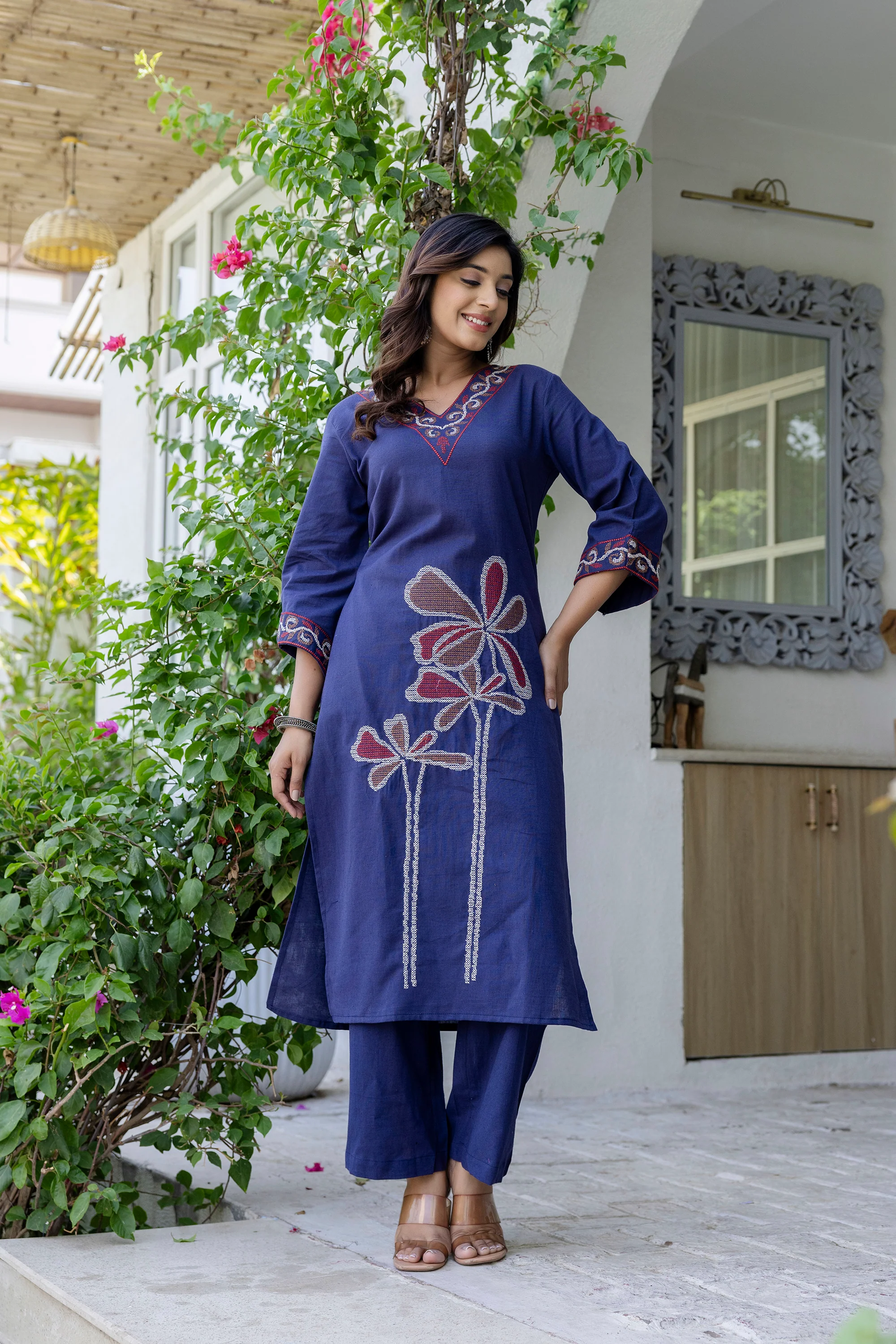 Samiha Indi embroidery cotton kurta pant set - Image 8