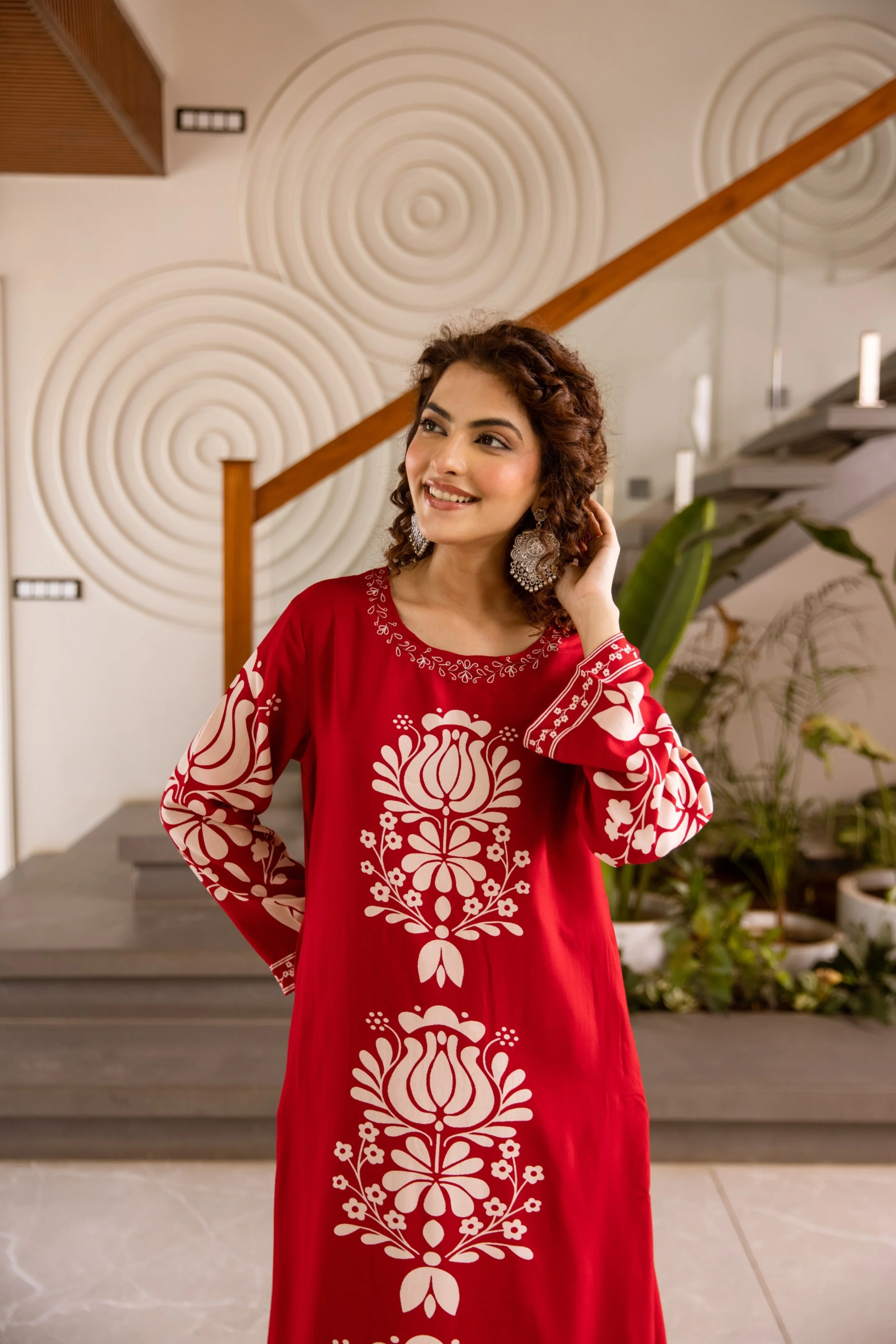 Kabool Vermillion Printed Kurta Pant Set - Image 2
