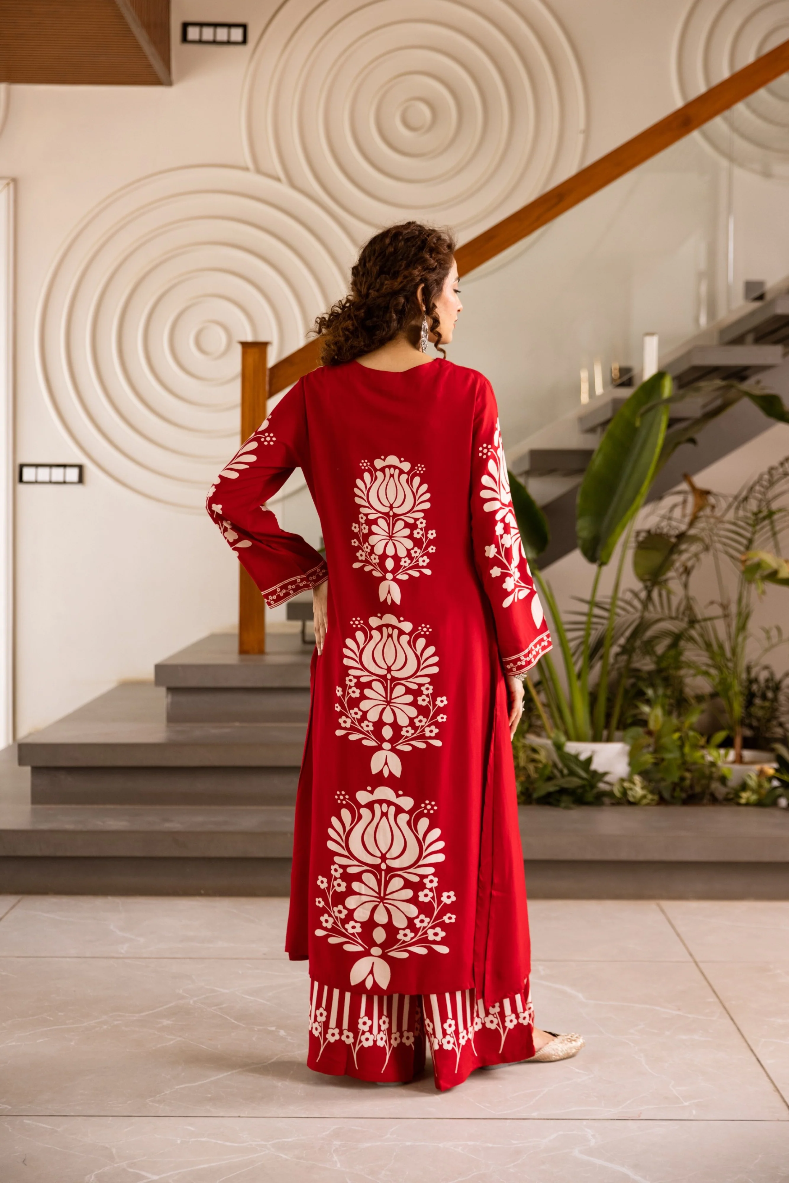 Kabool Vermillion Printed Kurta Pant Set - Image 3