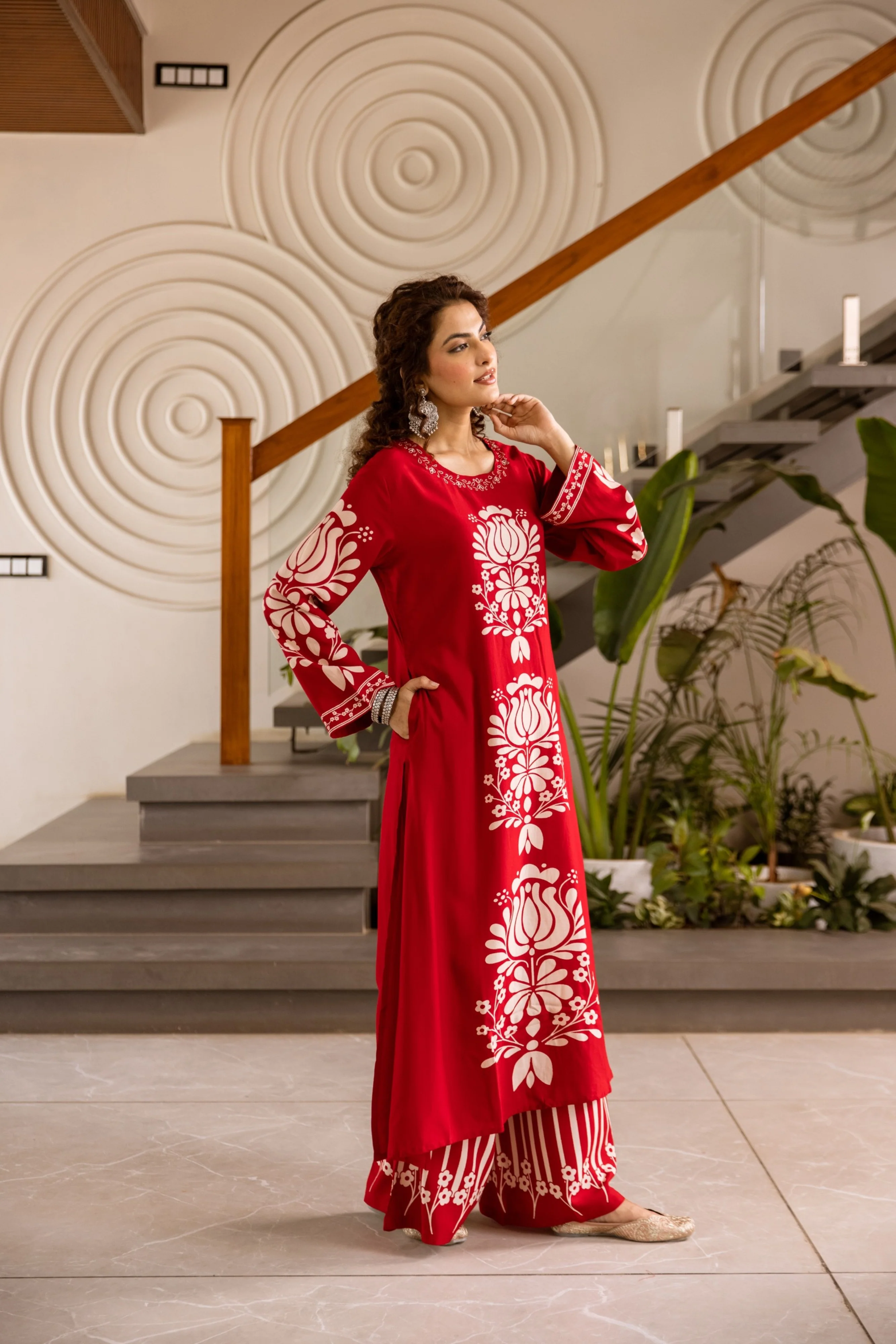 Kabool Vermillion Printed Kurta Pant Set - Image 4