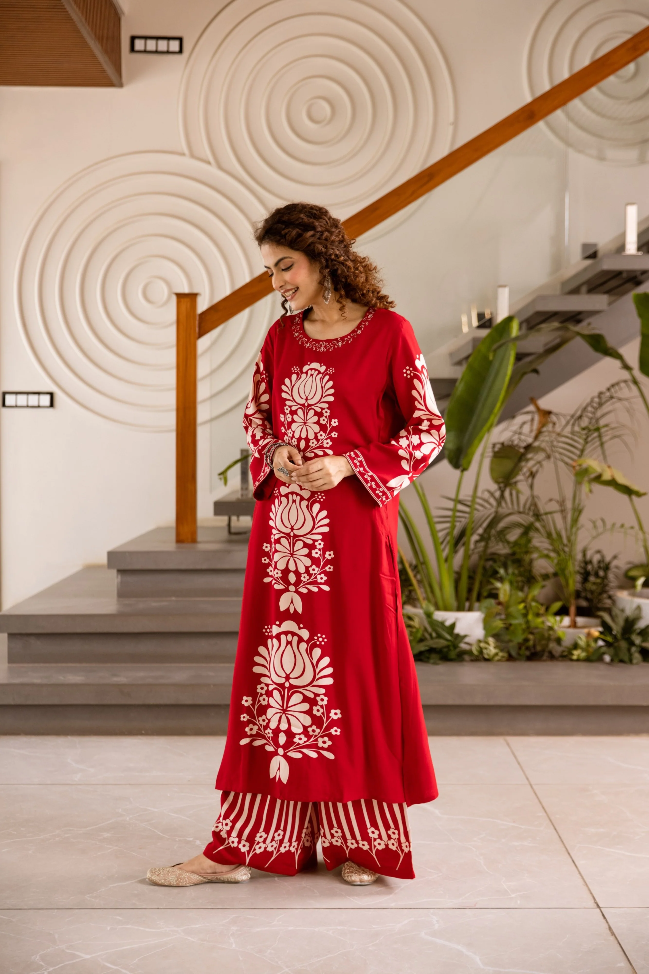 Kabool Vermillion Printed Kurta Pant Set - Image 6