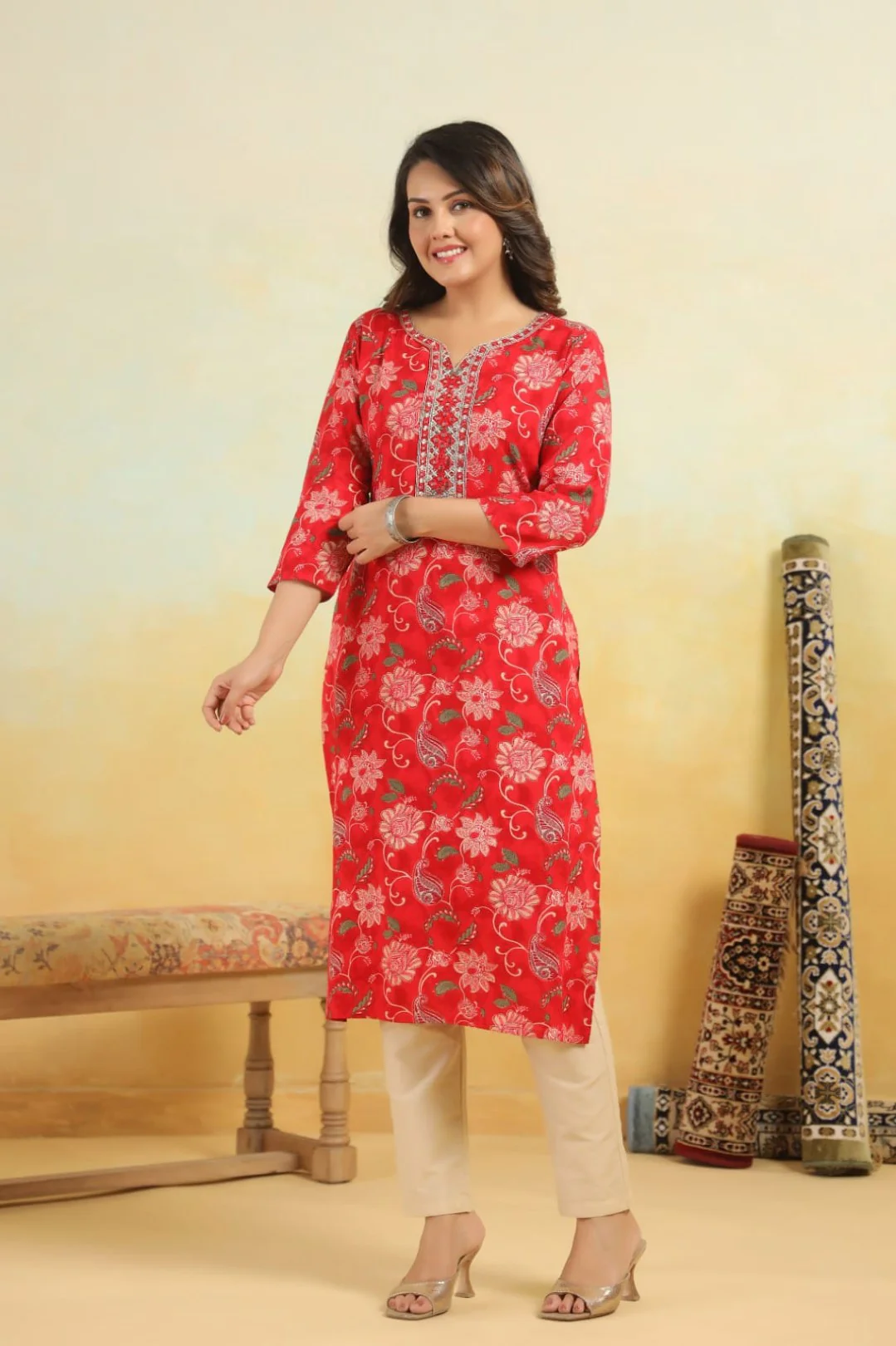 Varisha Crimson Printed Kurti - Image 3