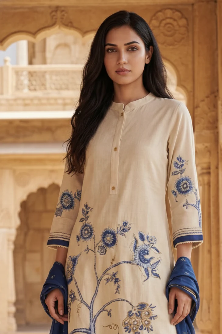 Gaur Tan cotton suit set - Image 2