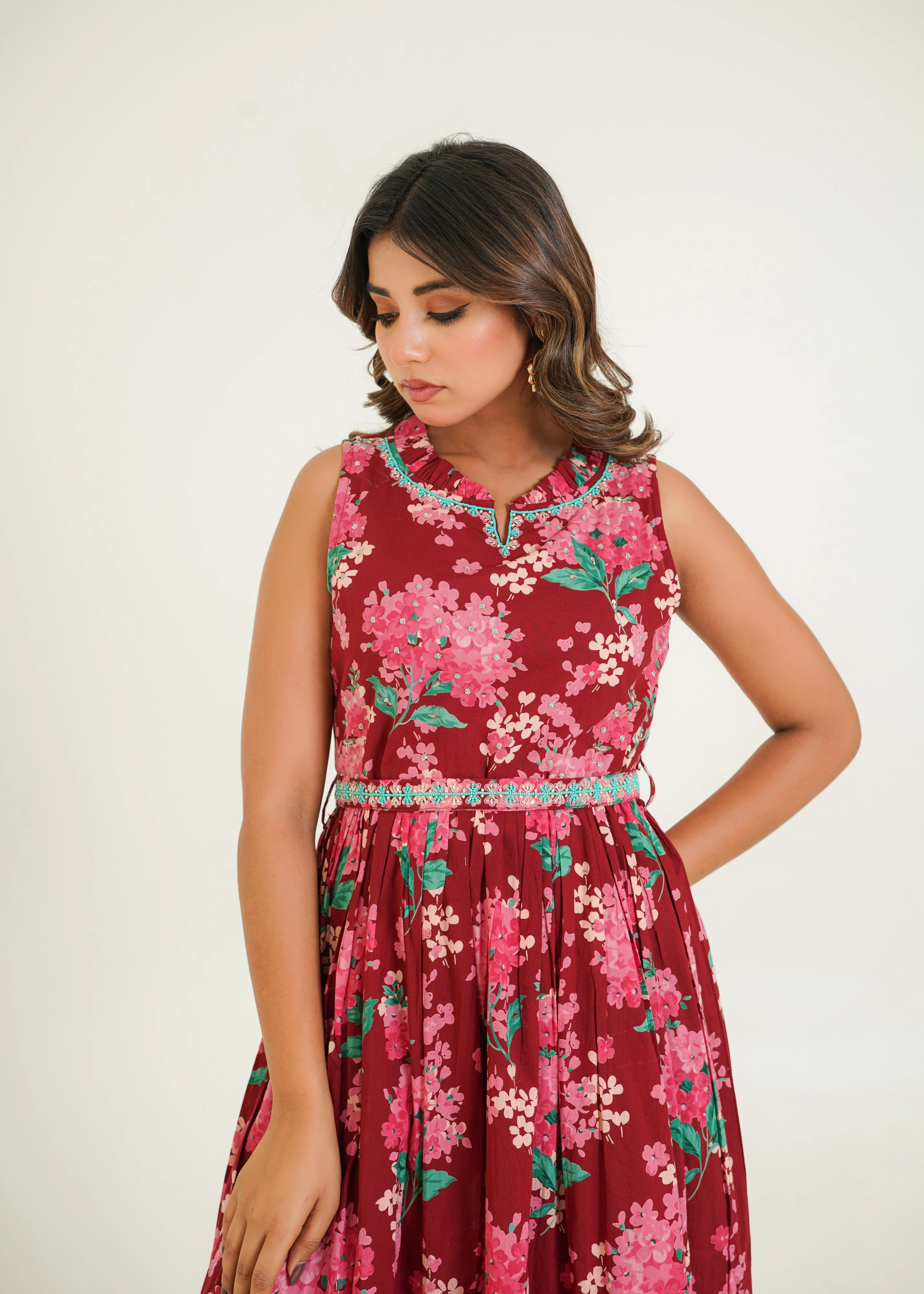 Trinity Vermi Floral Handwork Cotton Midi Dress - Image 2