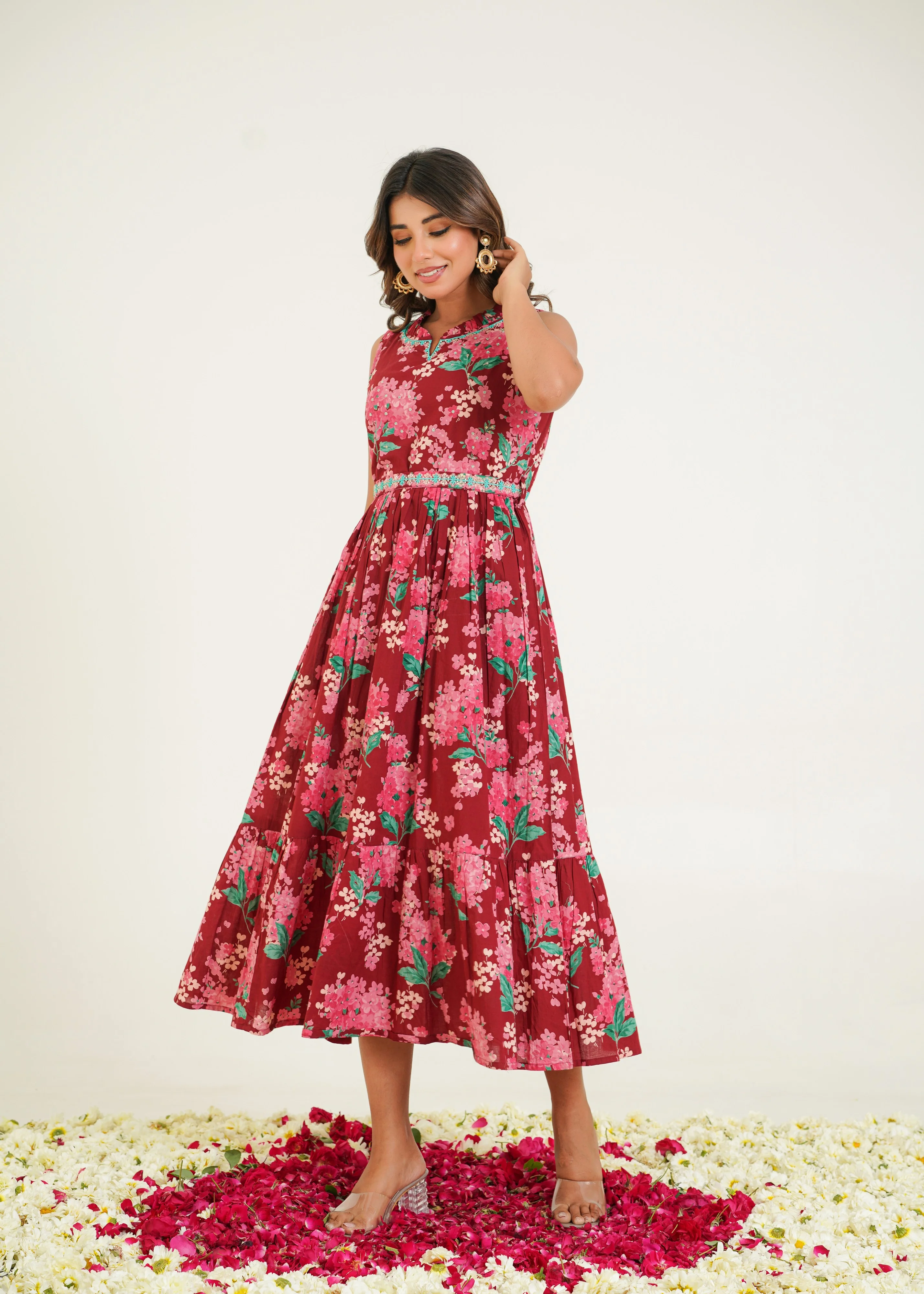Trinity Vermi Floral Handwork Cotton Midi Dress - Image 3