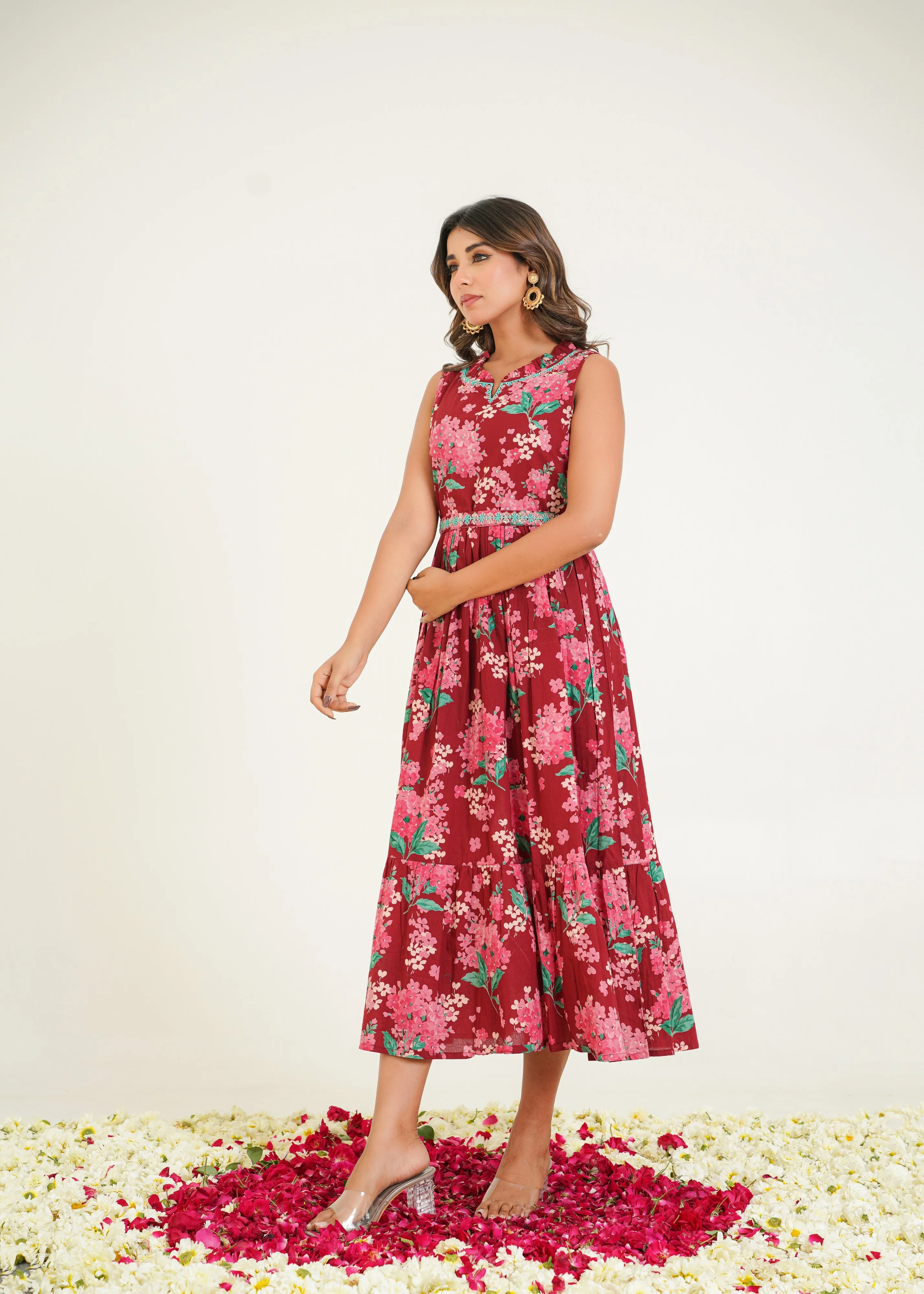 Trinity Vermi Floral Handwork Cotton Midi Dress - Image 4