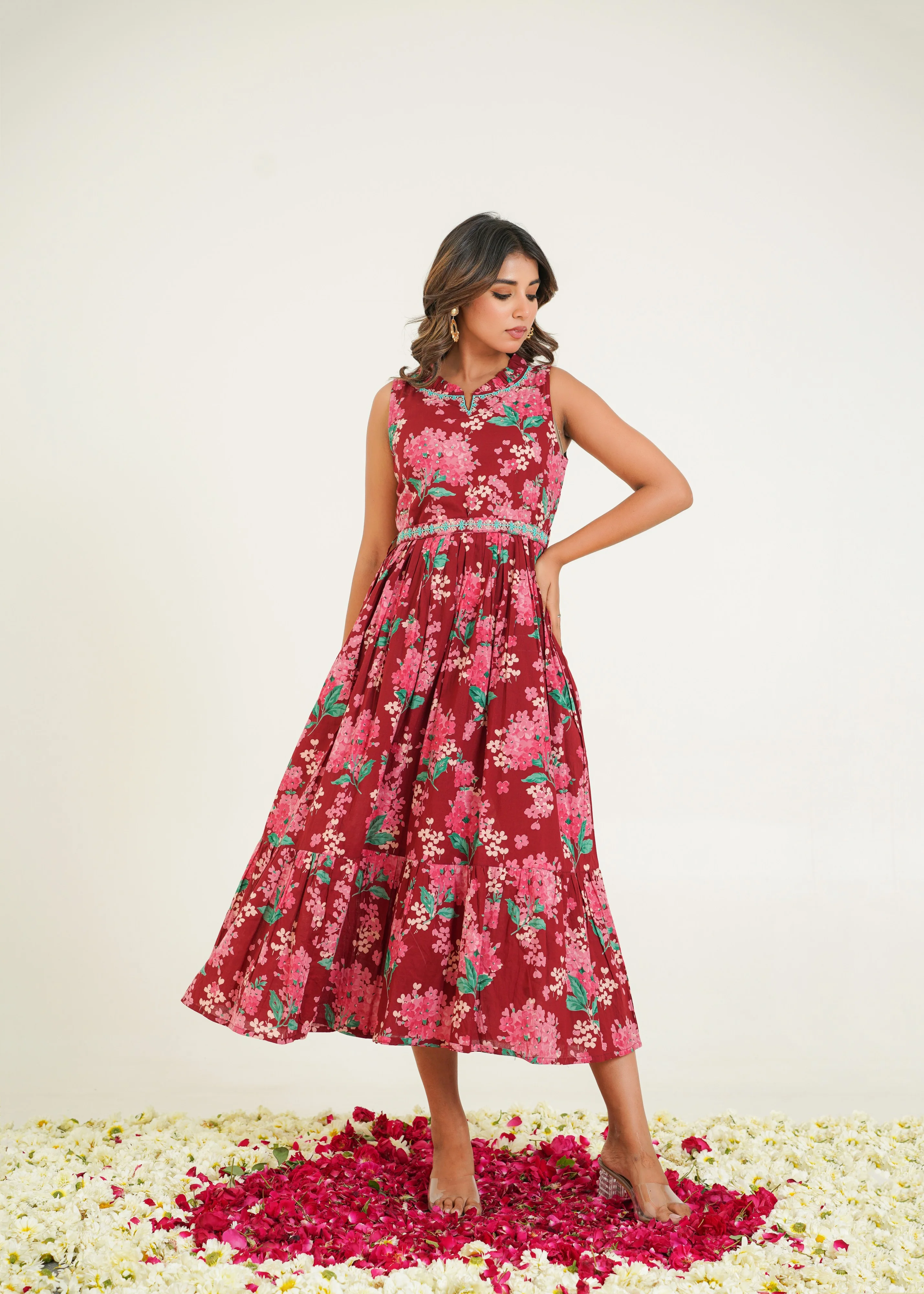 Trinity Vermi Floral Handwork Cotton Midi Dress - Image 5