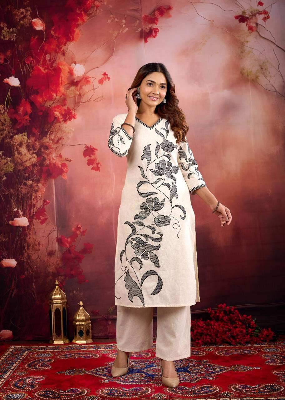 Rajhans Snowy cotton embroidery kurta pant set - Image 5