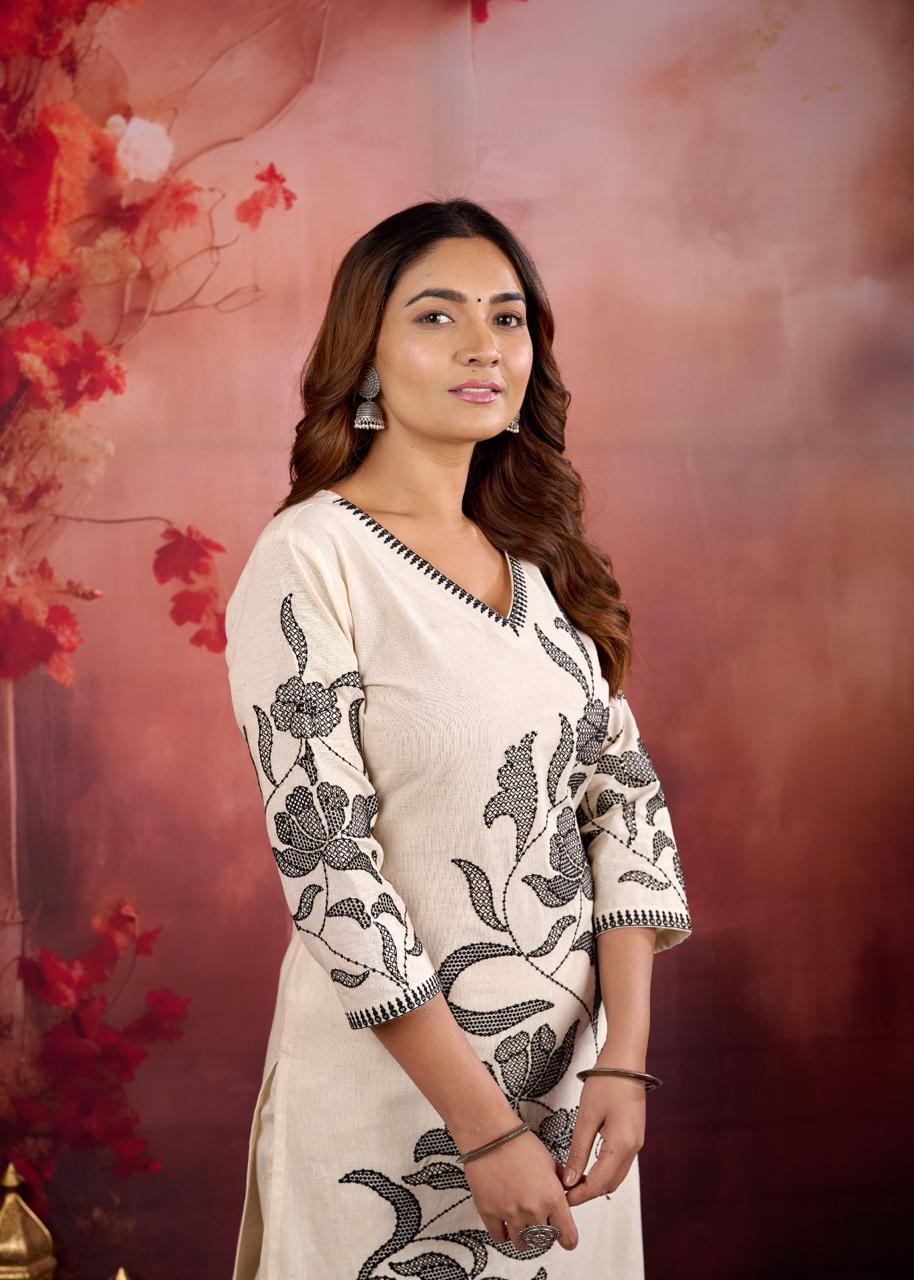 Rajhans Snowy cotton embroidery kurta pant set - Image 6