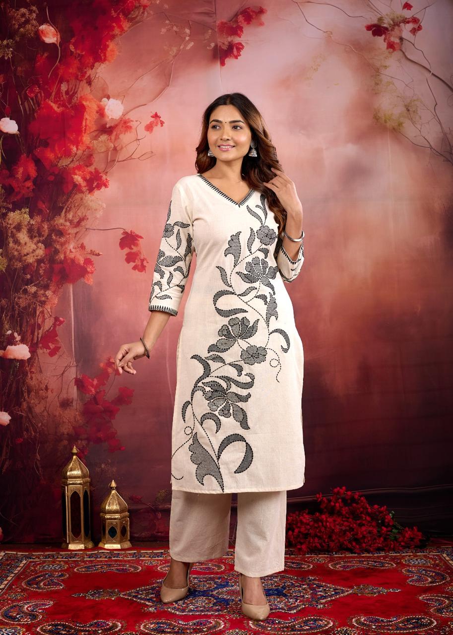 Rajhans Snowy cotton embroidery kurta pant set - Image 7