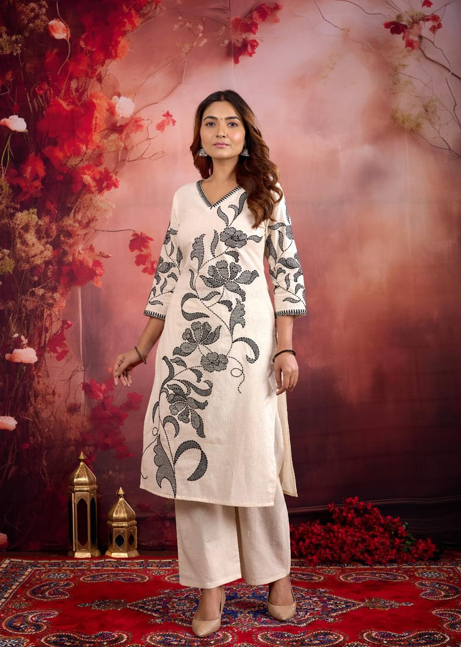 Rajhans Snowy cotton embroidery kurta pant set - Image 8