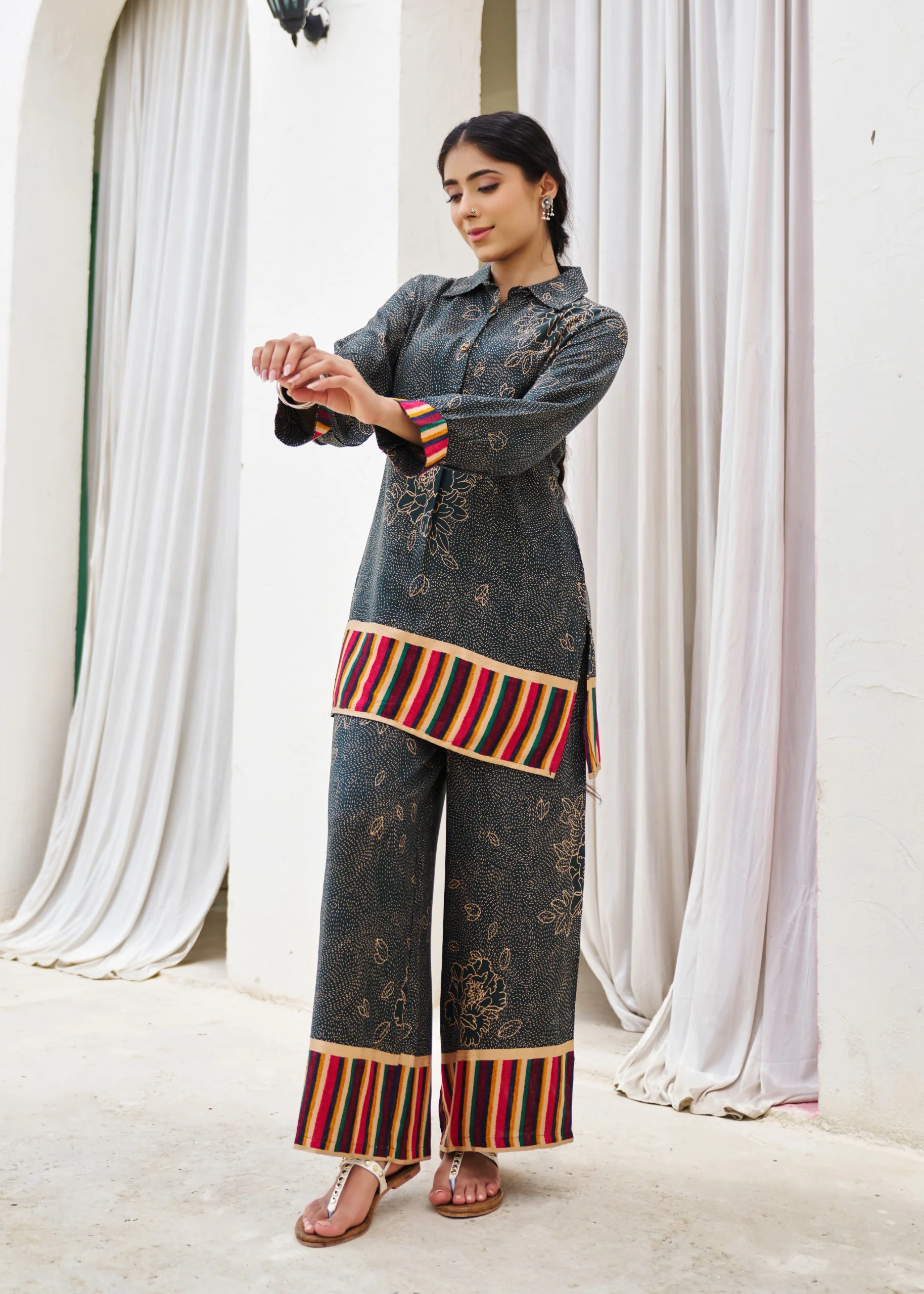 kabool Cobalt Printed Kurta Pant set - Image 6
