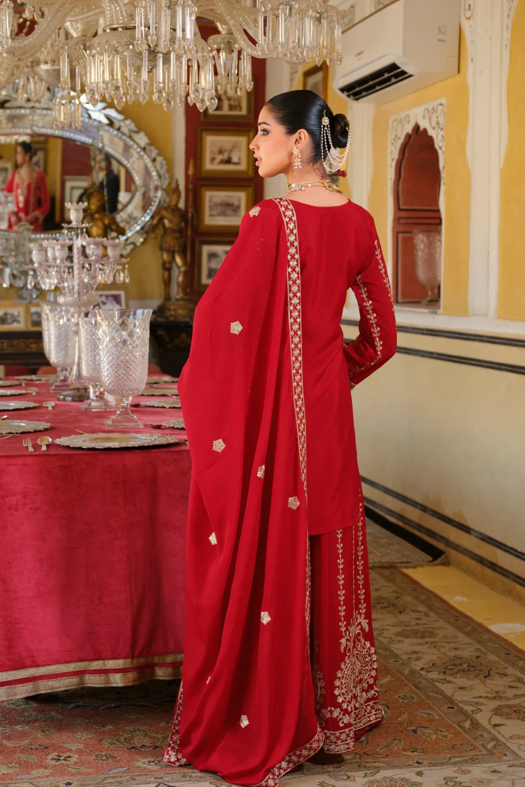 Sambhav Scarlet full heavy work gharara set - Image 3