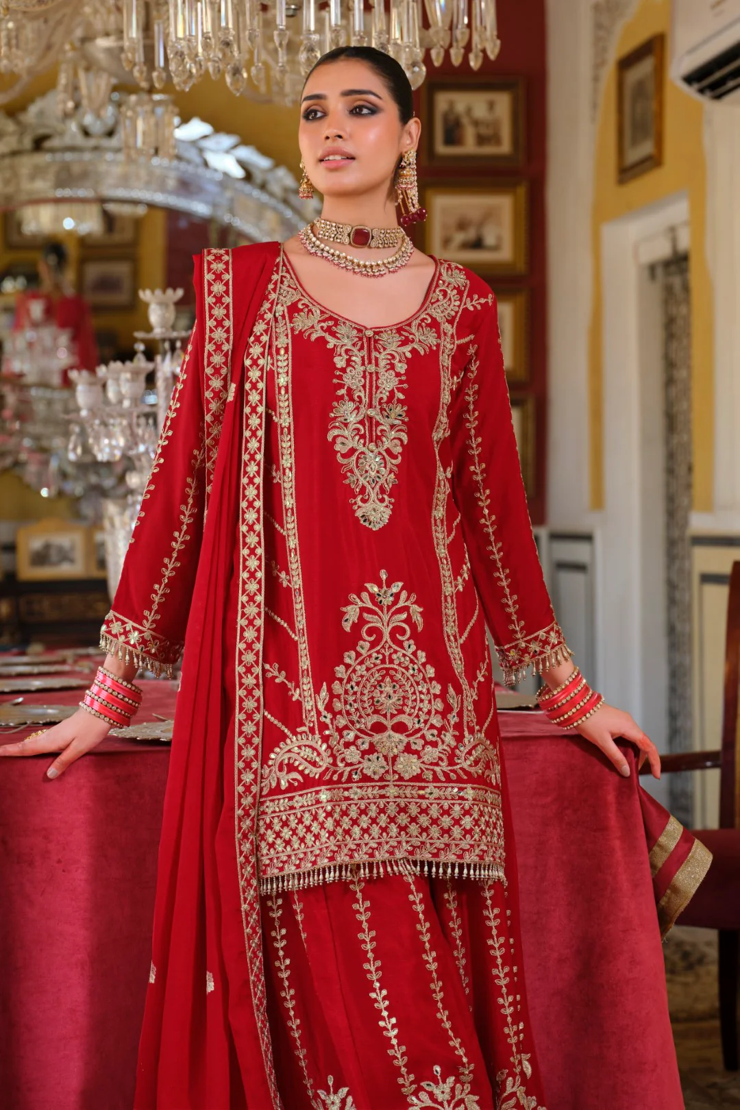 Sambhav Scarlet full heavy work gharara set - Image 4