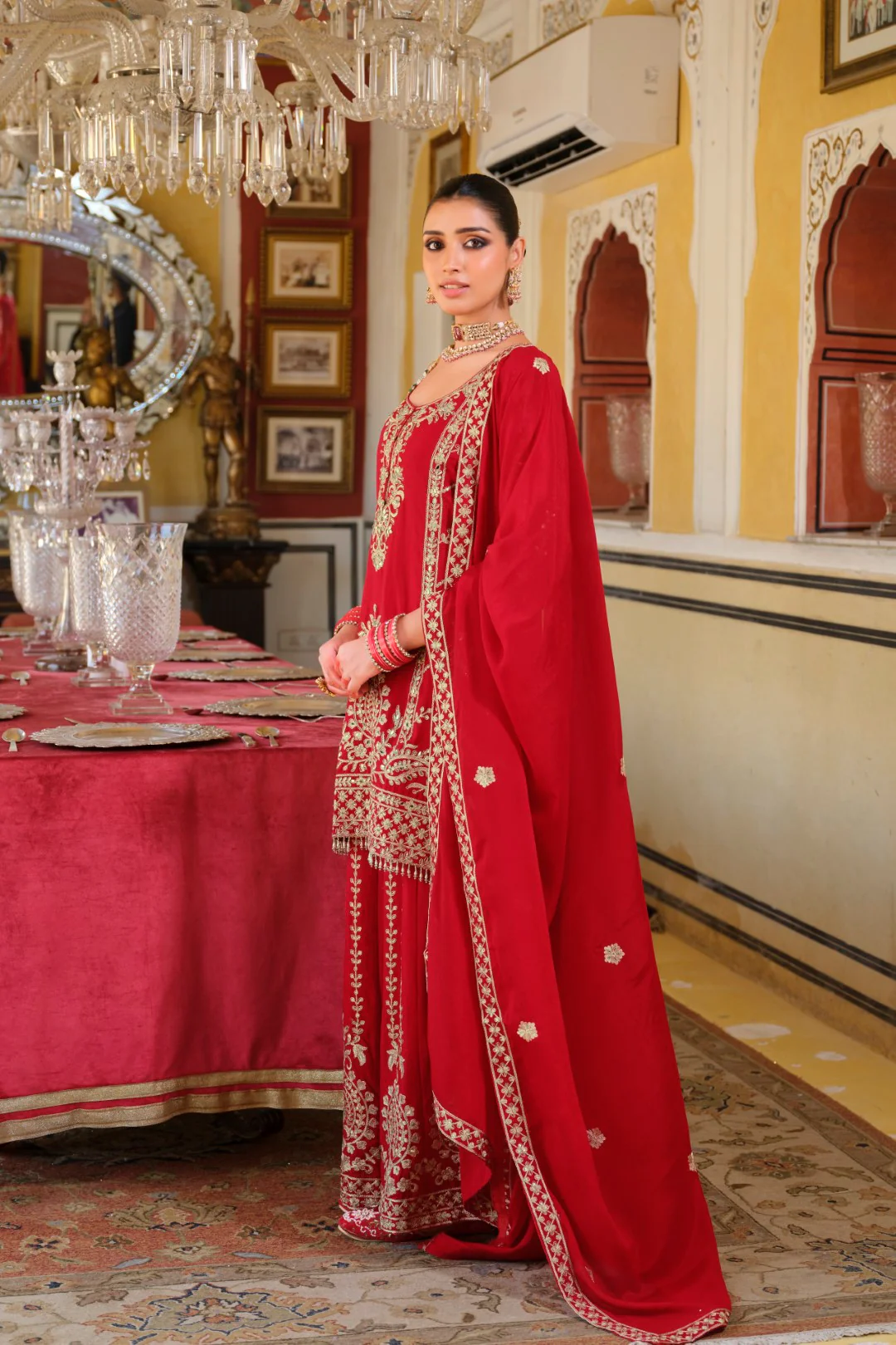 Sambhav Scarlet full heavy work gharara set - Image 5