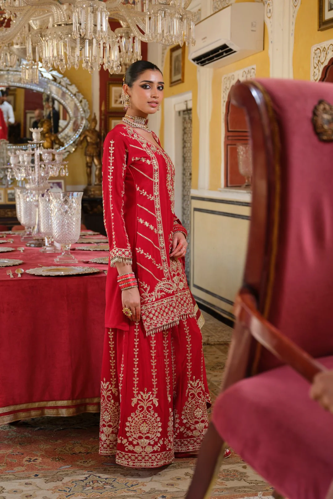 Sambhav Scarlet full heavy work gharara set - Image 6