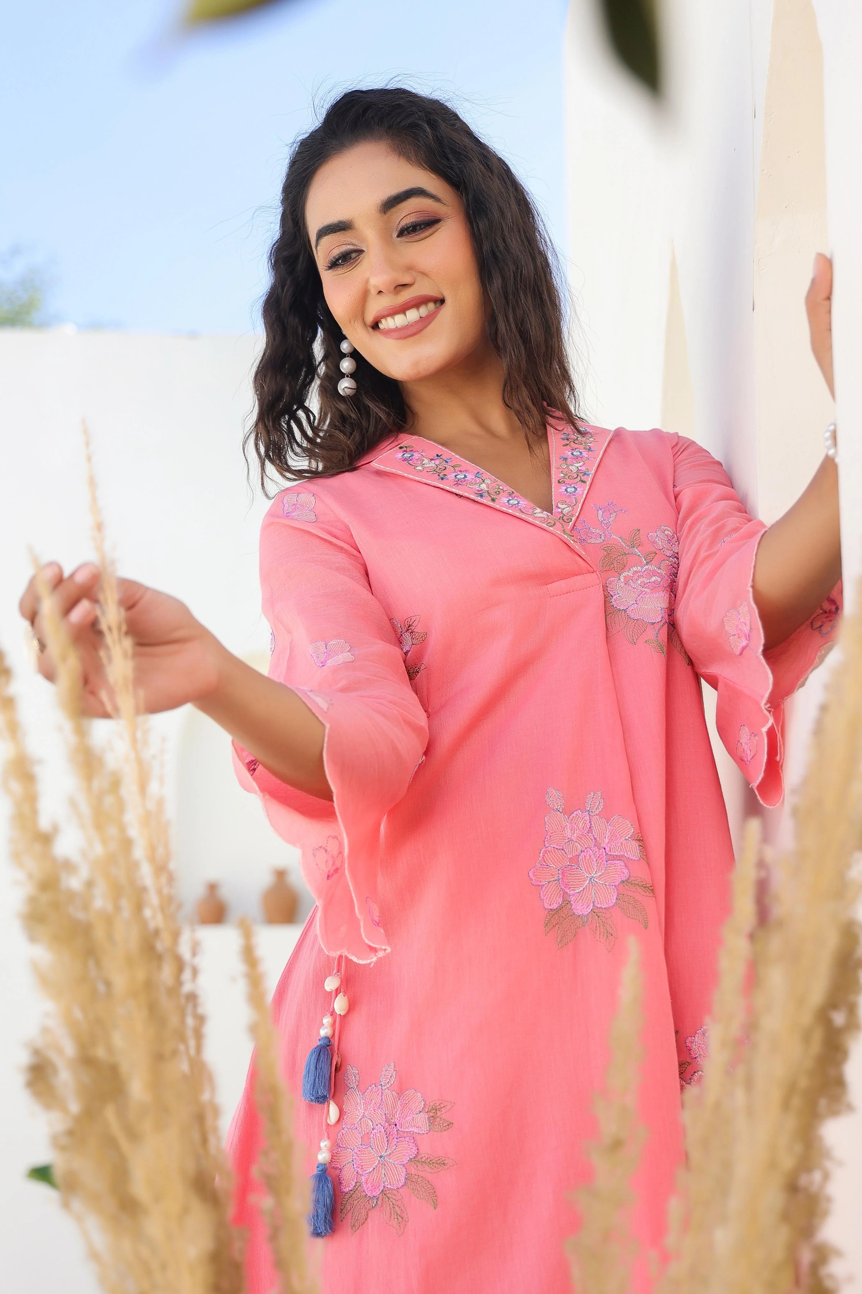 Tridhara Flamingo Embroidered Cotton Mul Co-ord Set - Image 2