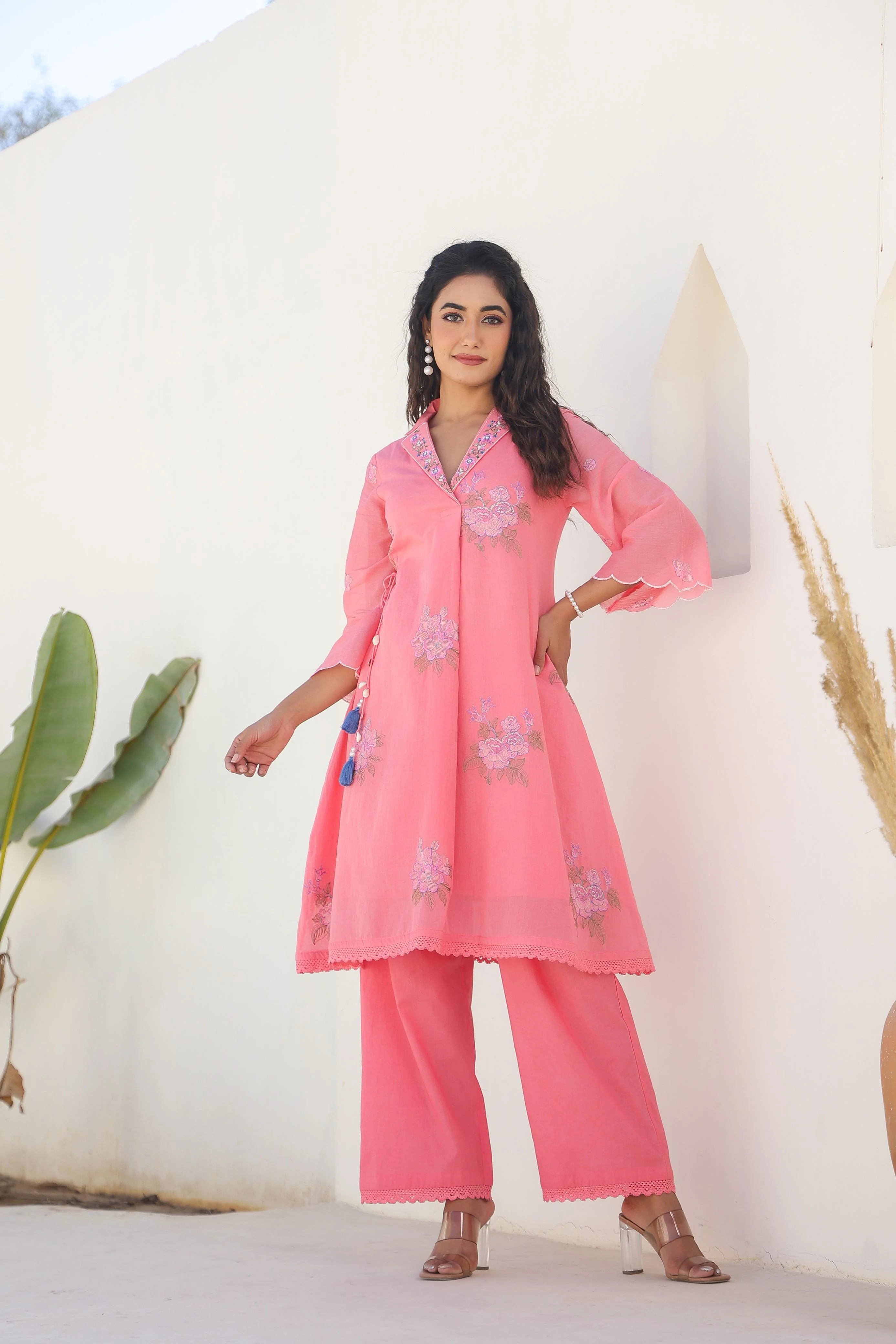 Tridhara Flamingo Embroidered Cotton Mul Co-ord Set - Image 3