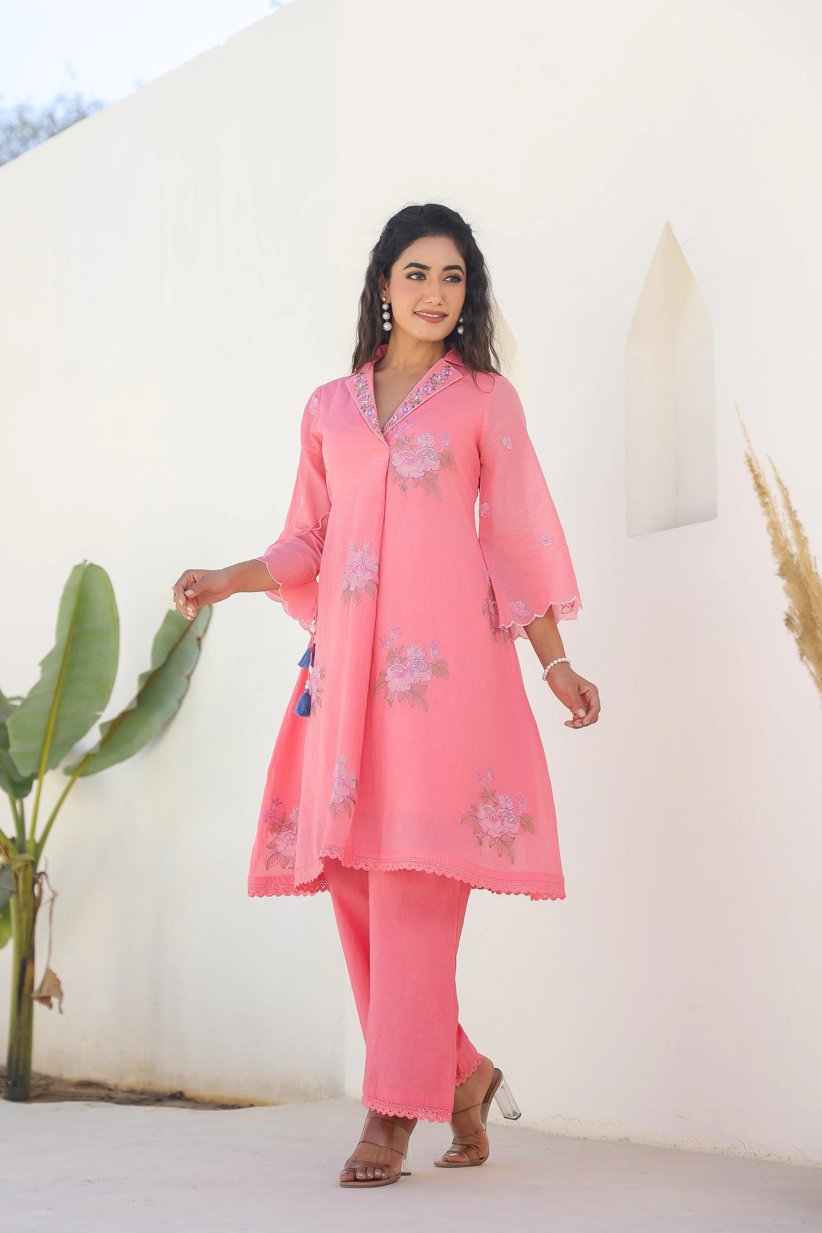 Tridhara Flamingo Embroidered Cotton Mul Co-ord Set - Image 4