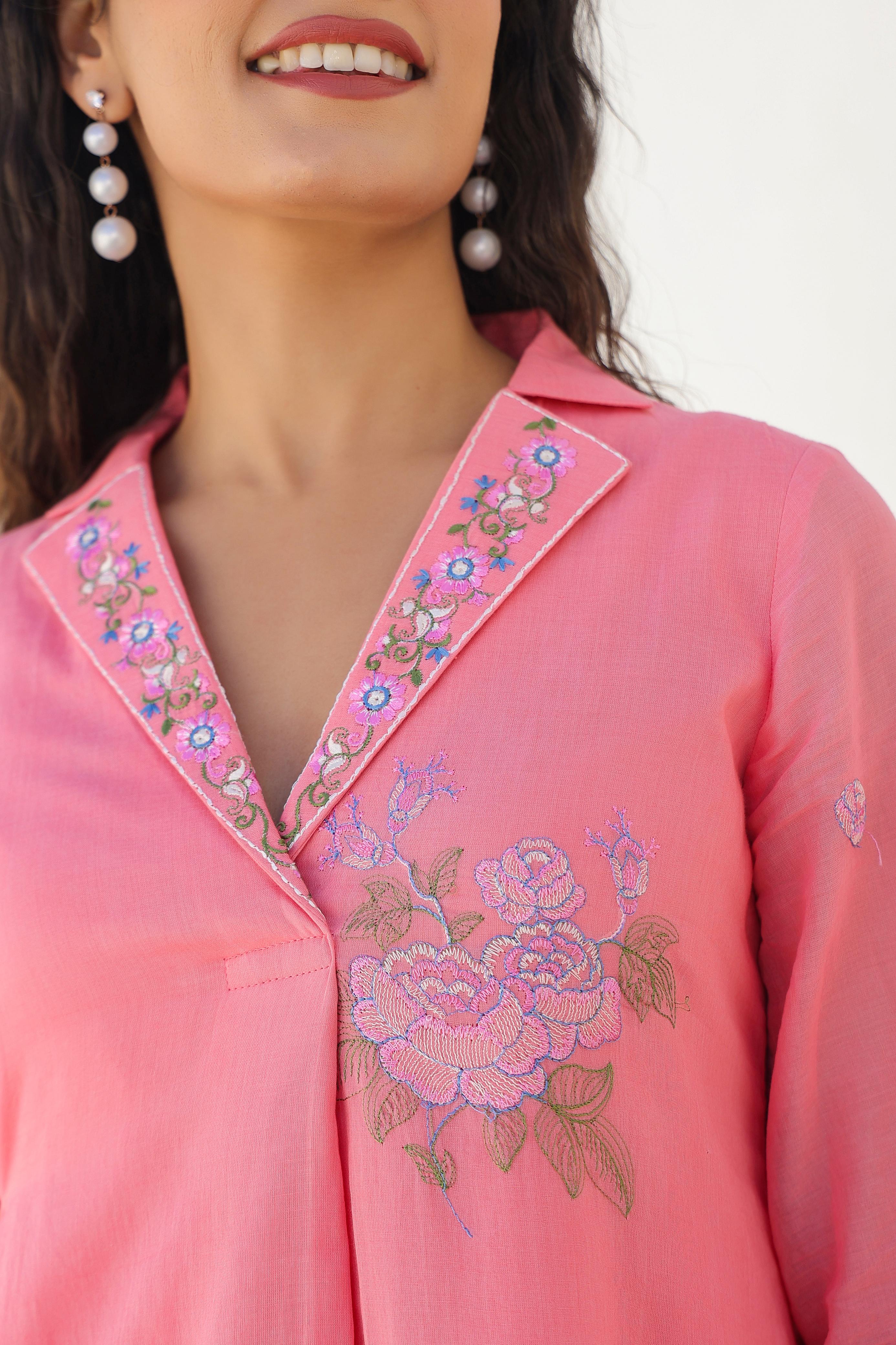 Tridhara Flamingo Embroidered Cotton Mul Co-ord Set - Image 5