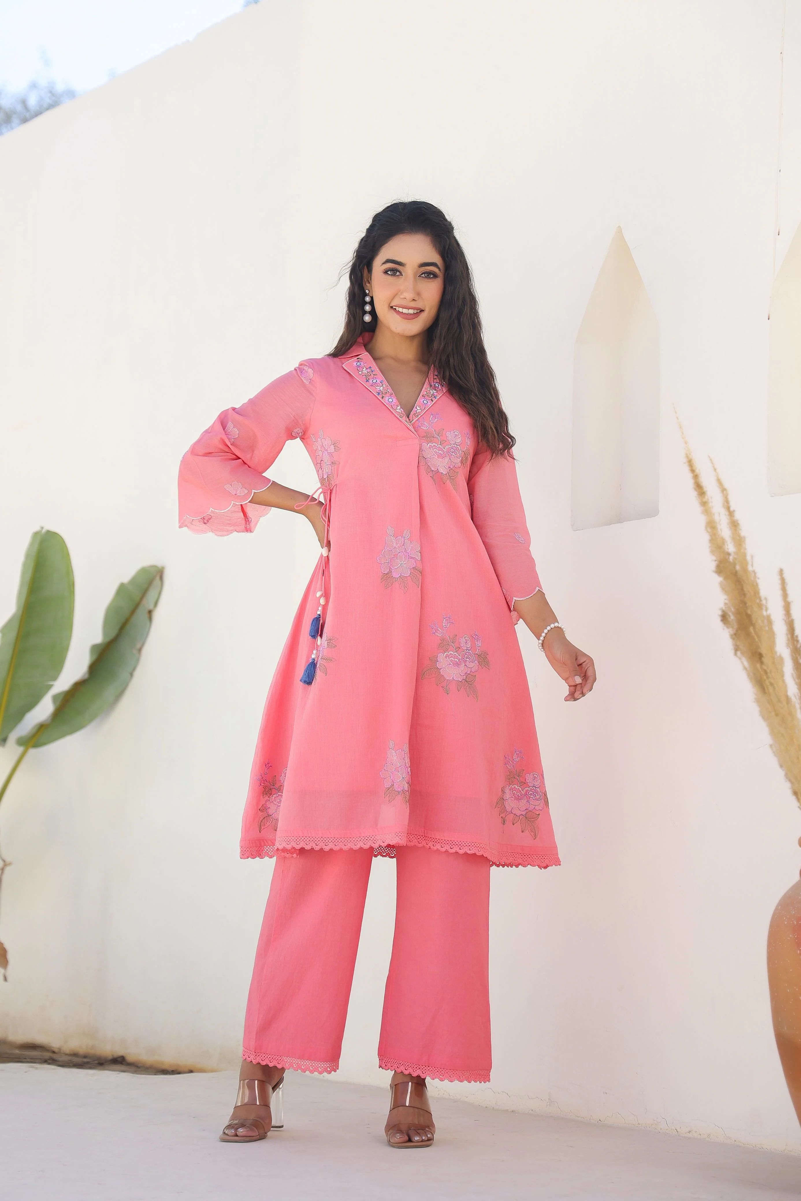 Tridhara Flamingo Embroidered Cotton Mul Co-ord Set - Image 6