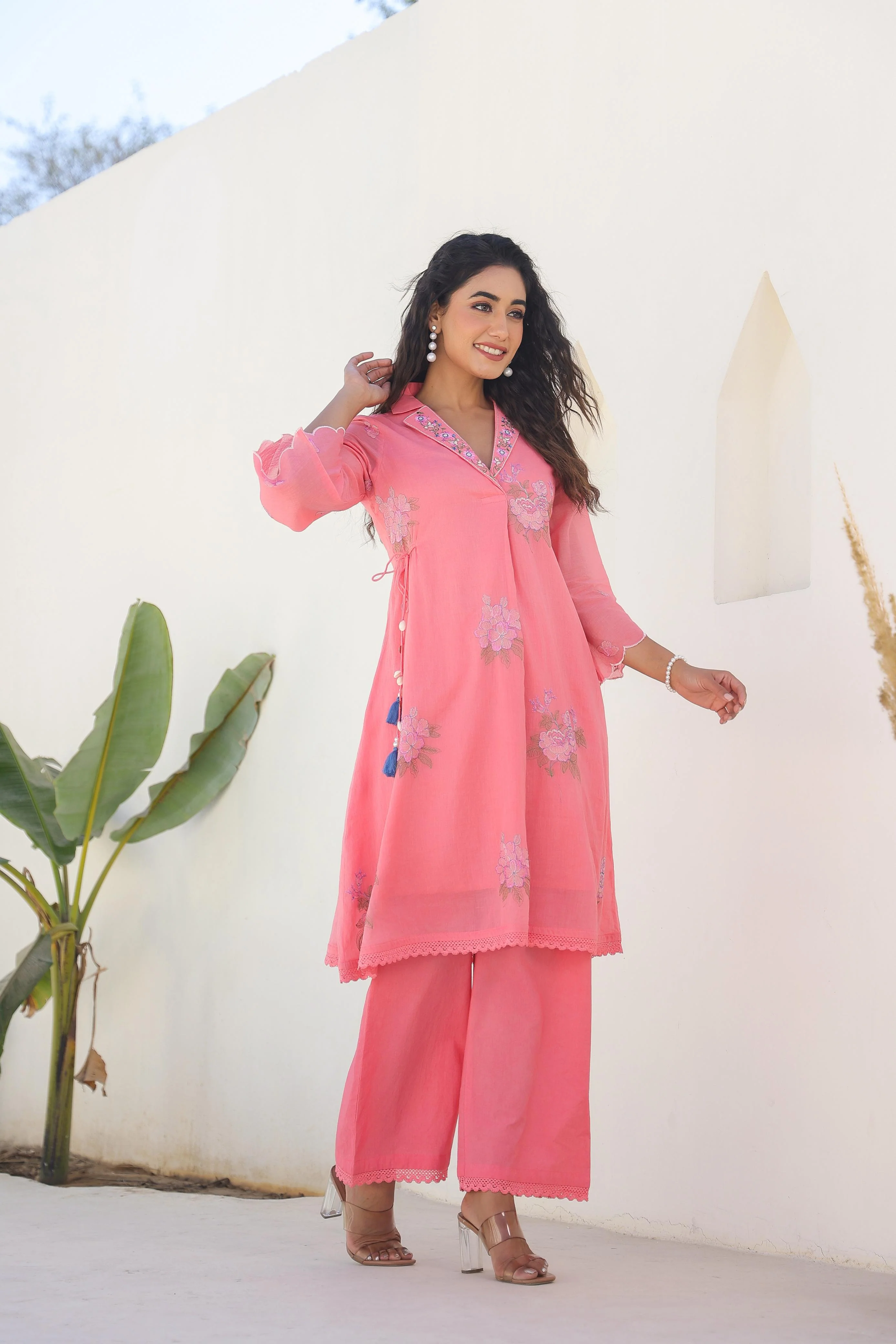 Tridhara Flamingo Embroidered Cotton Mul Co-ord Set - Image 7