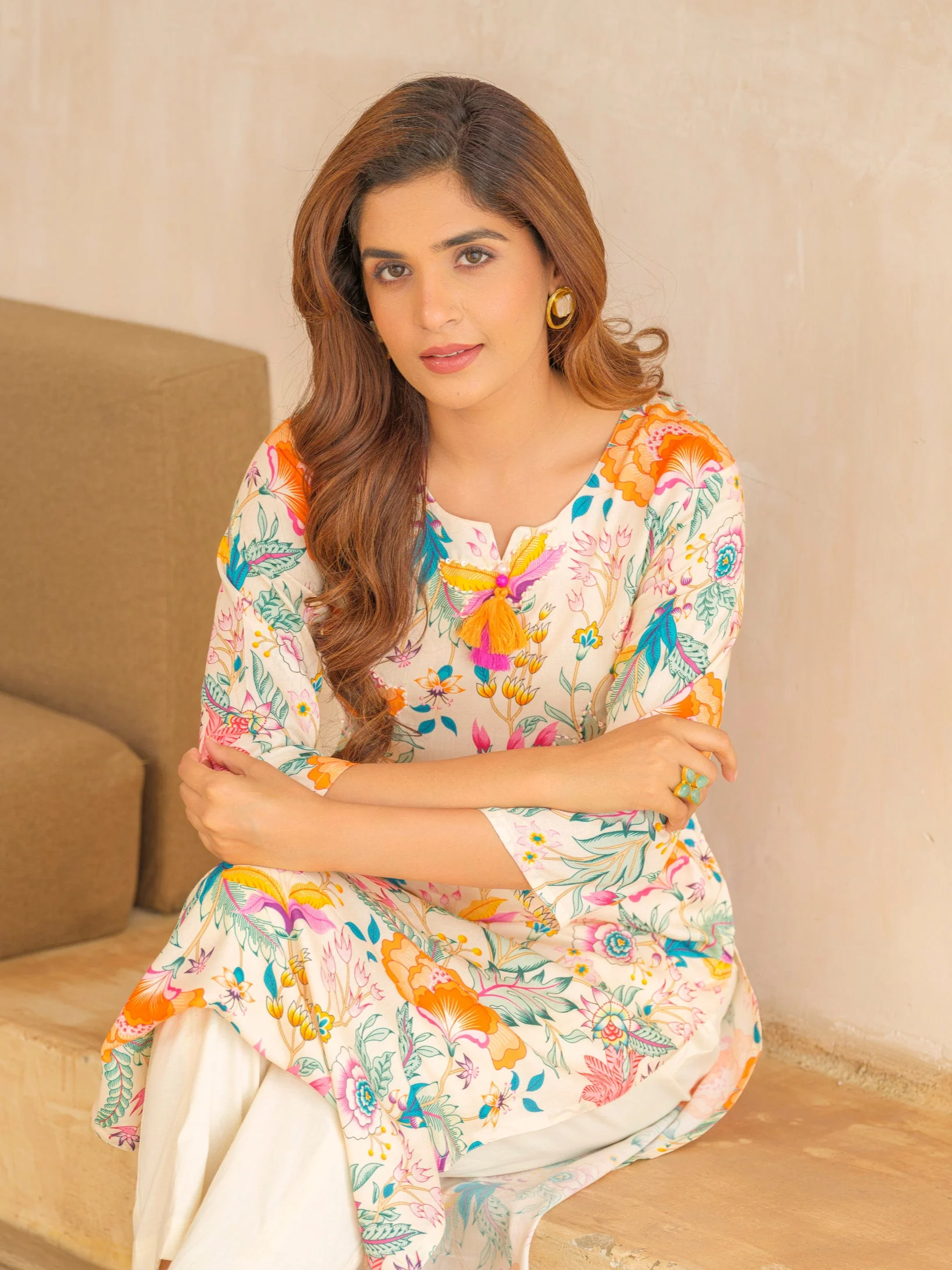 Tashvika Salmon Printed Kurta Pant Set - Image 2