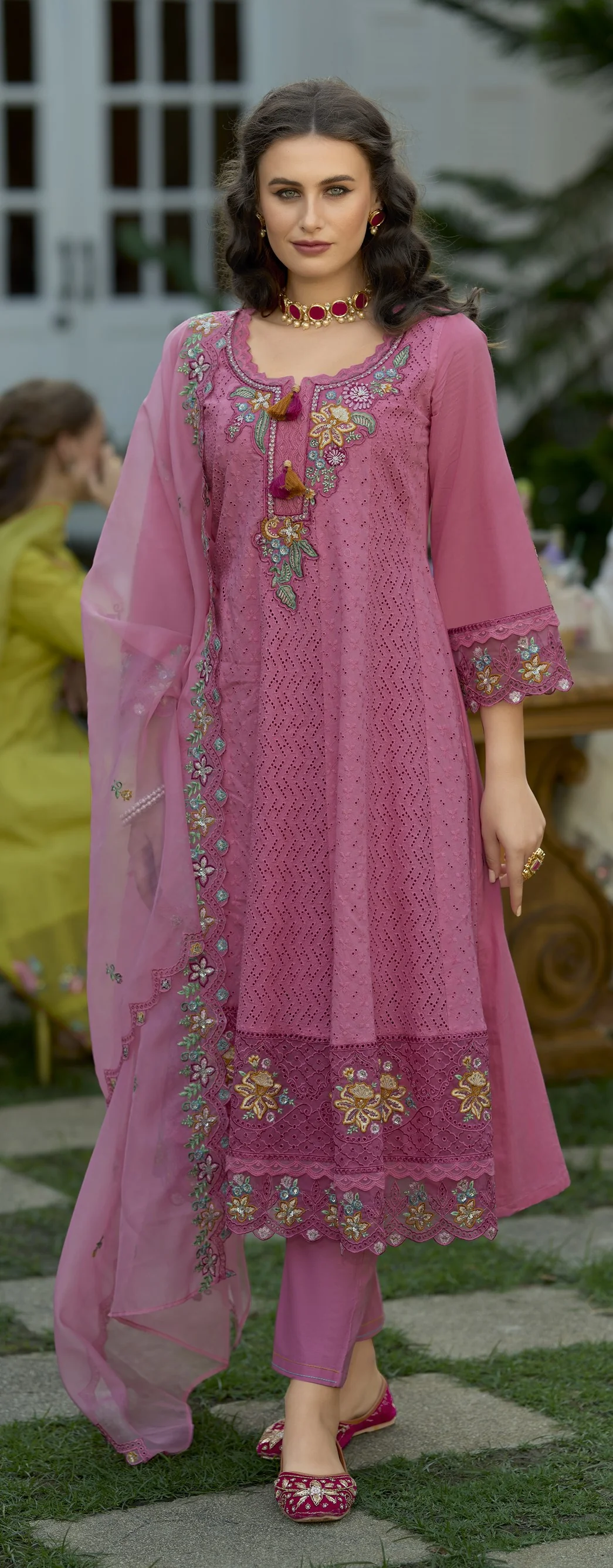 Raman Rose Schiffli Embroidery Lawn Full Work Suit Set - Image 3