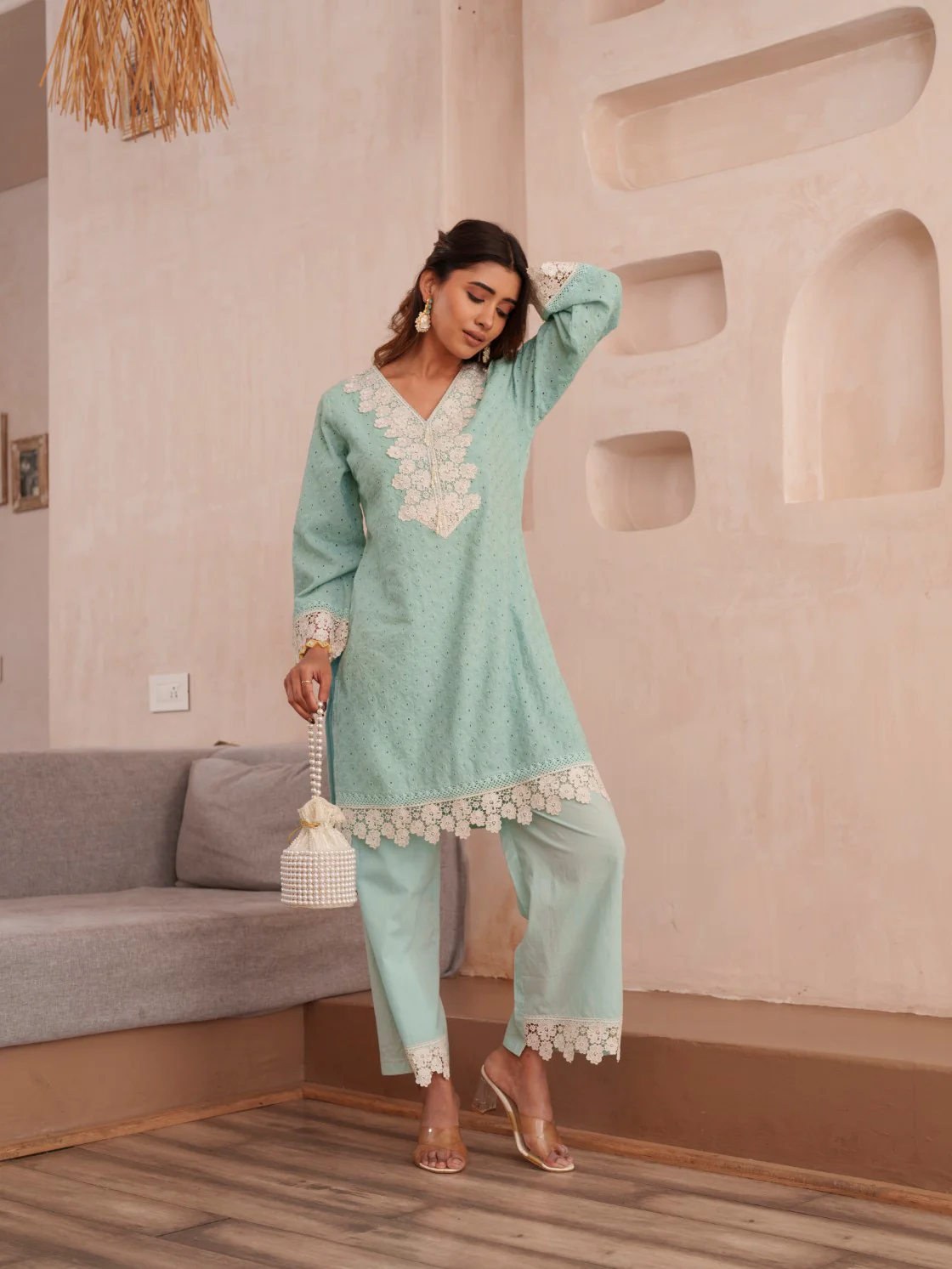 Subarna softblue Cotton Shchiffli Co-ord Set - Image 10