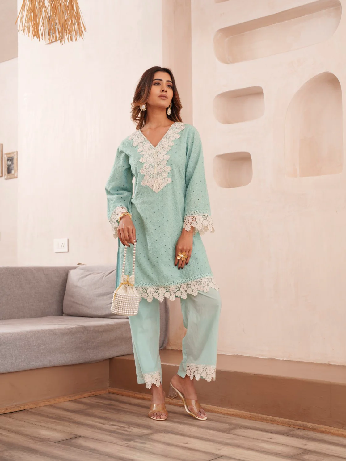Subarna softblue Cotton Shchiffli Co-ord Set - Image 13