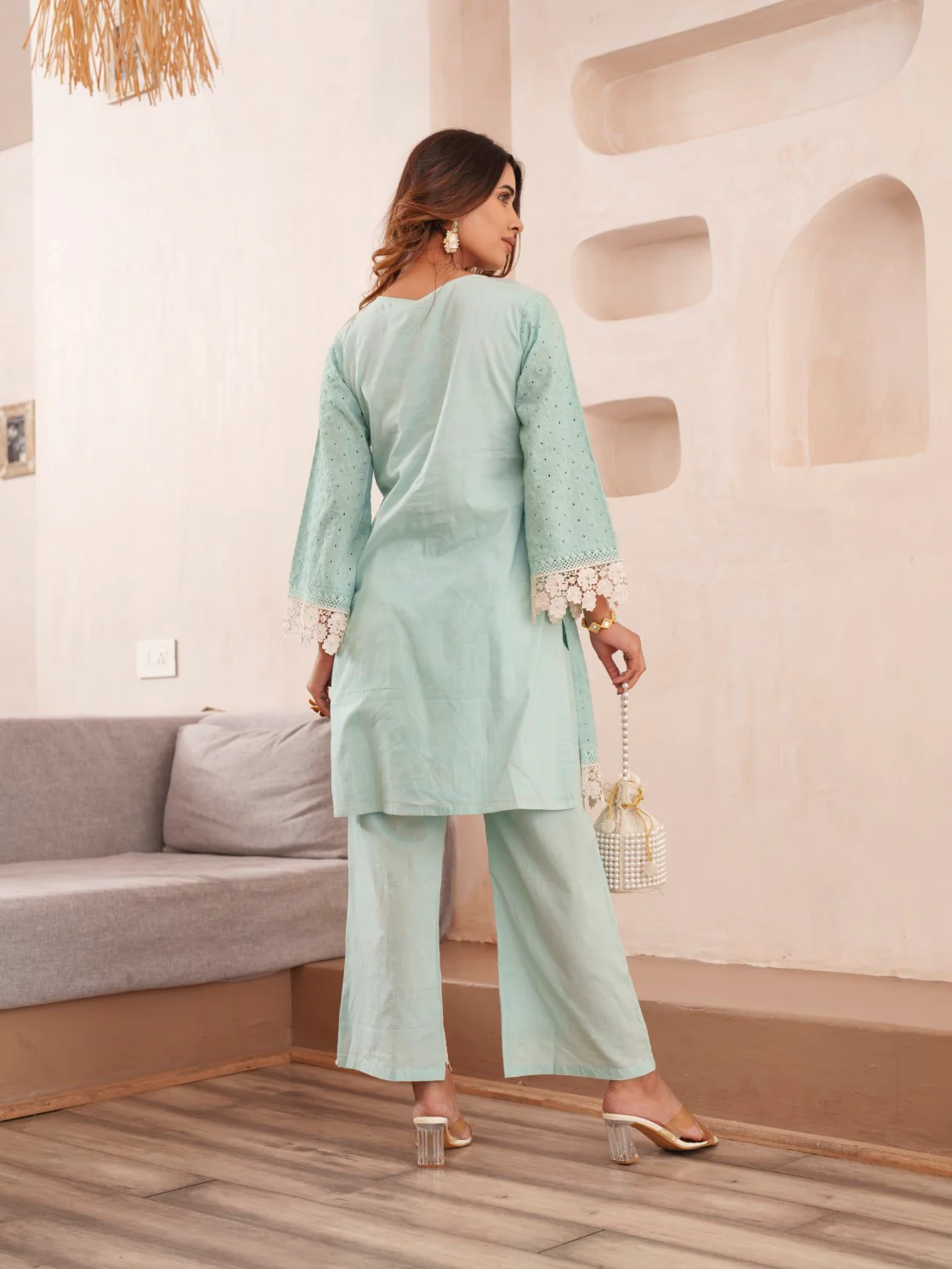 Subarna softblue Cotton Shchiffli Co-ord Set - Image 3