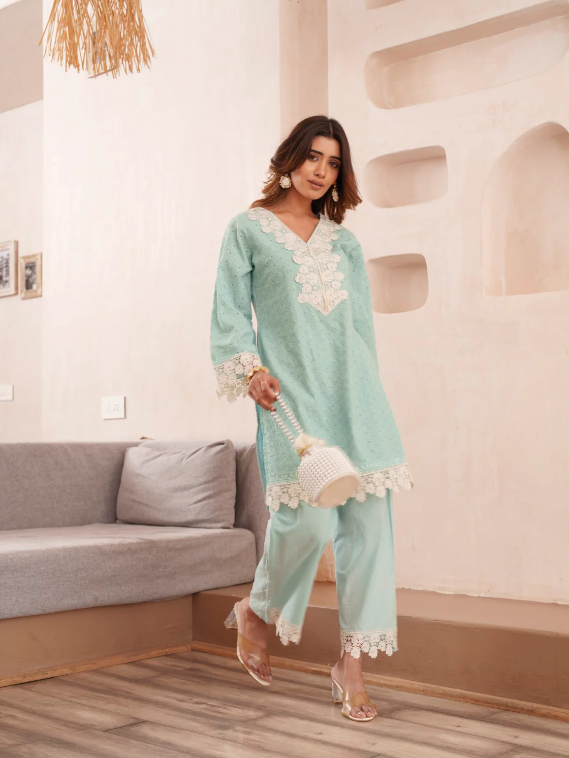 Subarna softblue Cotton Shchiffli Co-ord Set - Image 8