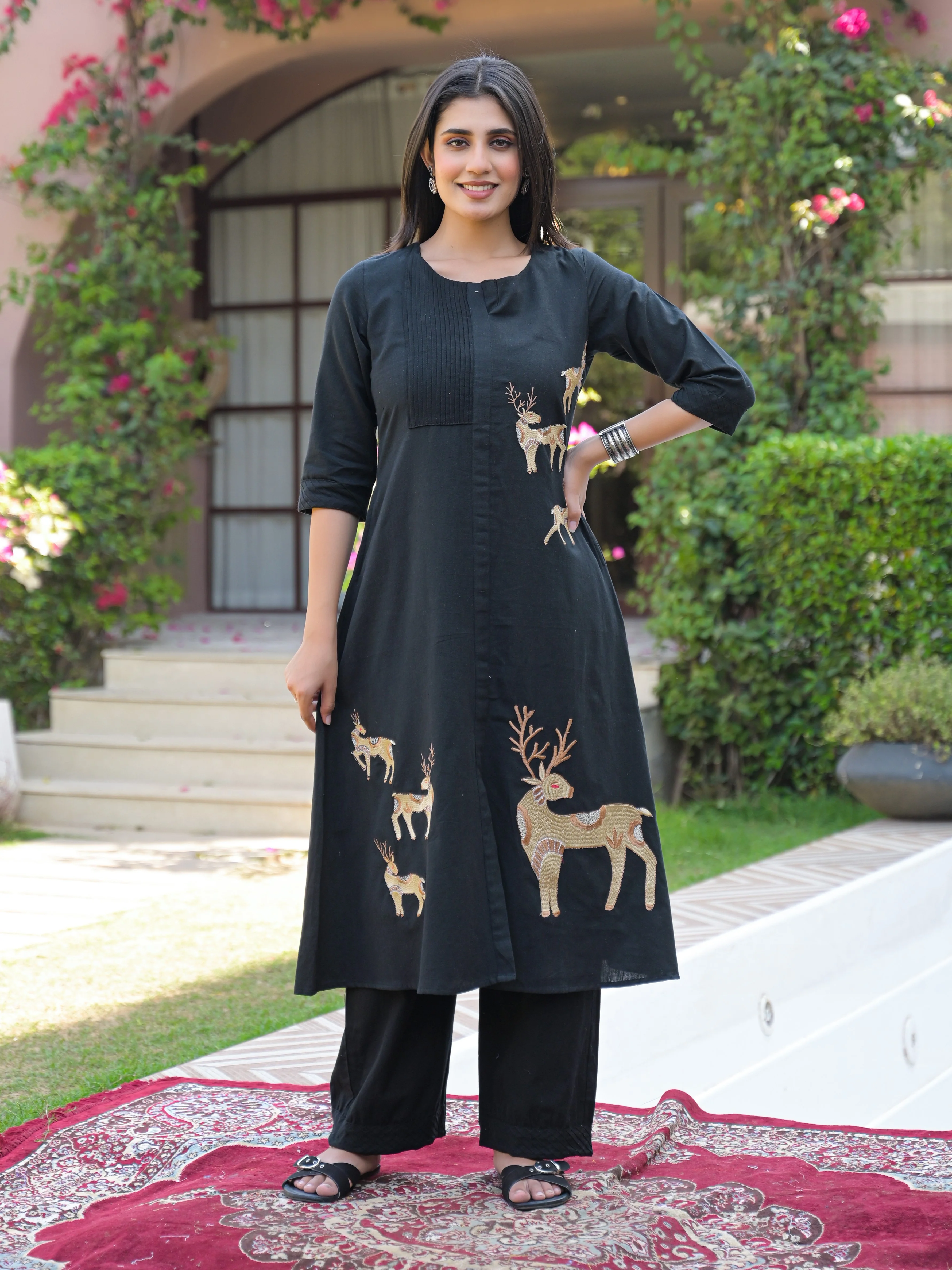 Mayri Onyx embroidery cotton kurta pant set - Image 4