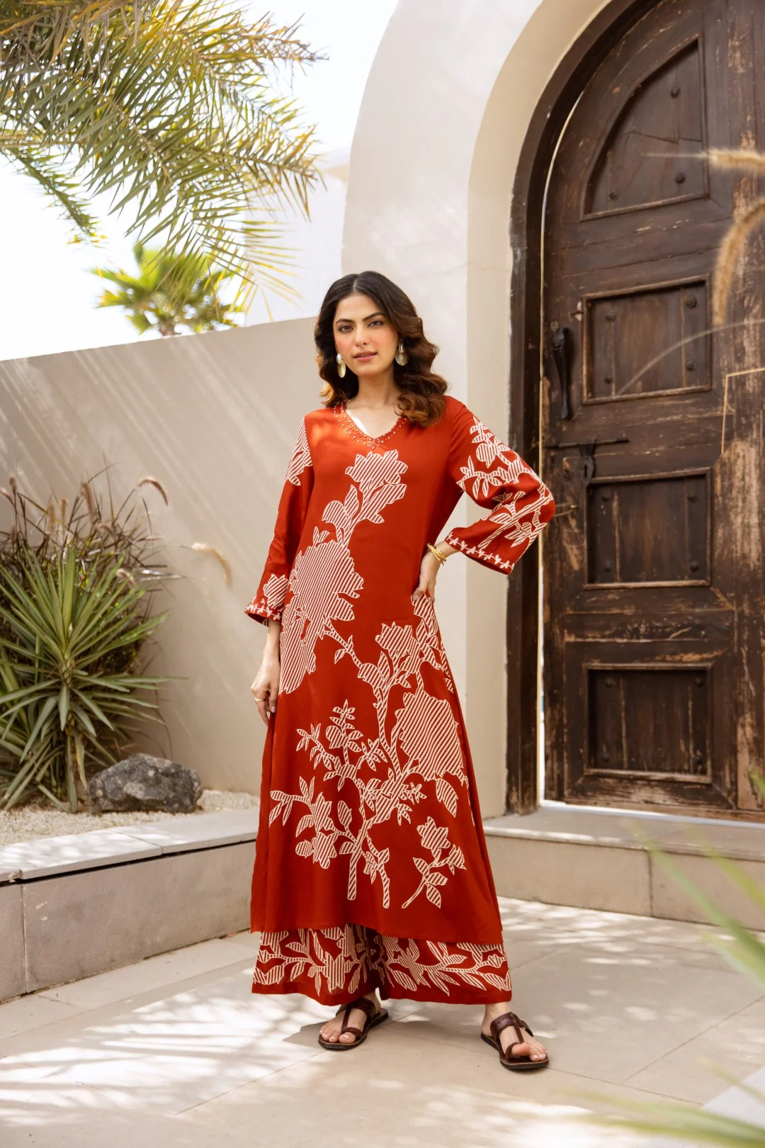Karen Terracotta printed kurta pant set - Image 11