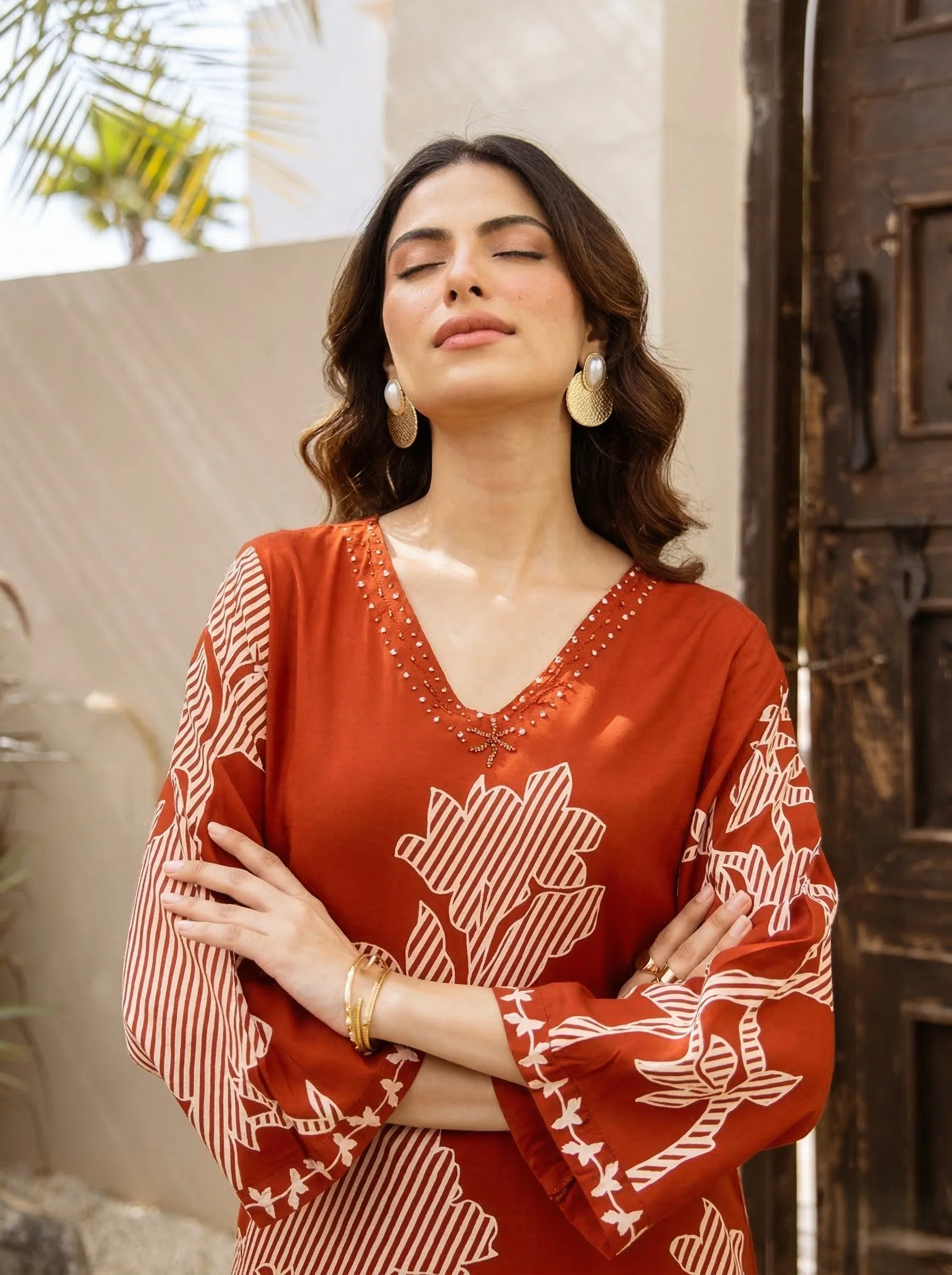 Karen Terracotta printed kurta pant set - Image 2