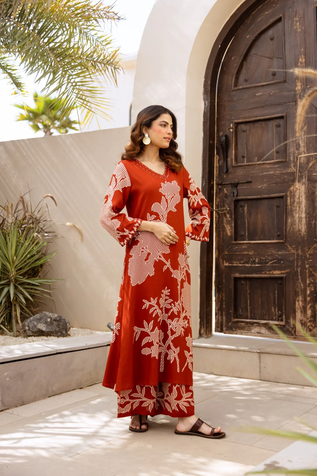 Karen Terracotta printed kurta pant set - Image 5