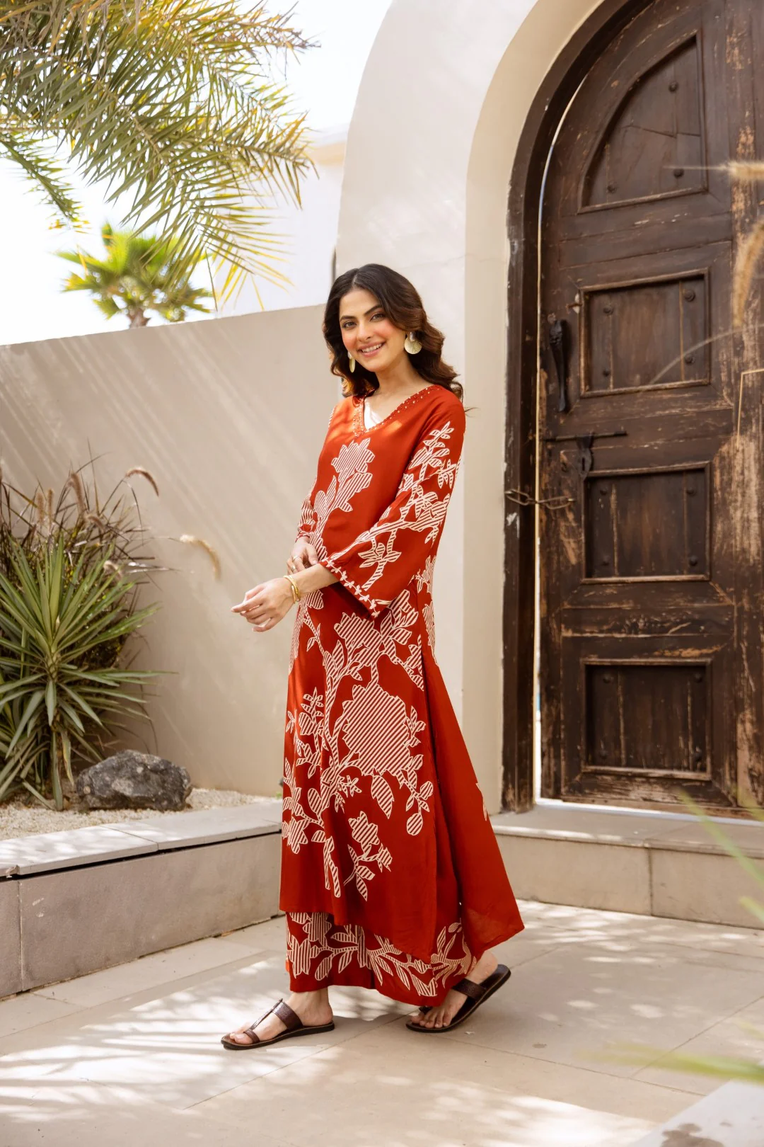 Karen Terracotta printed kurta pant set - Image 6