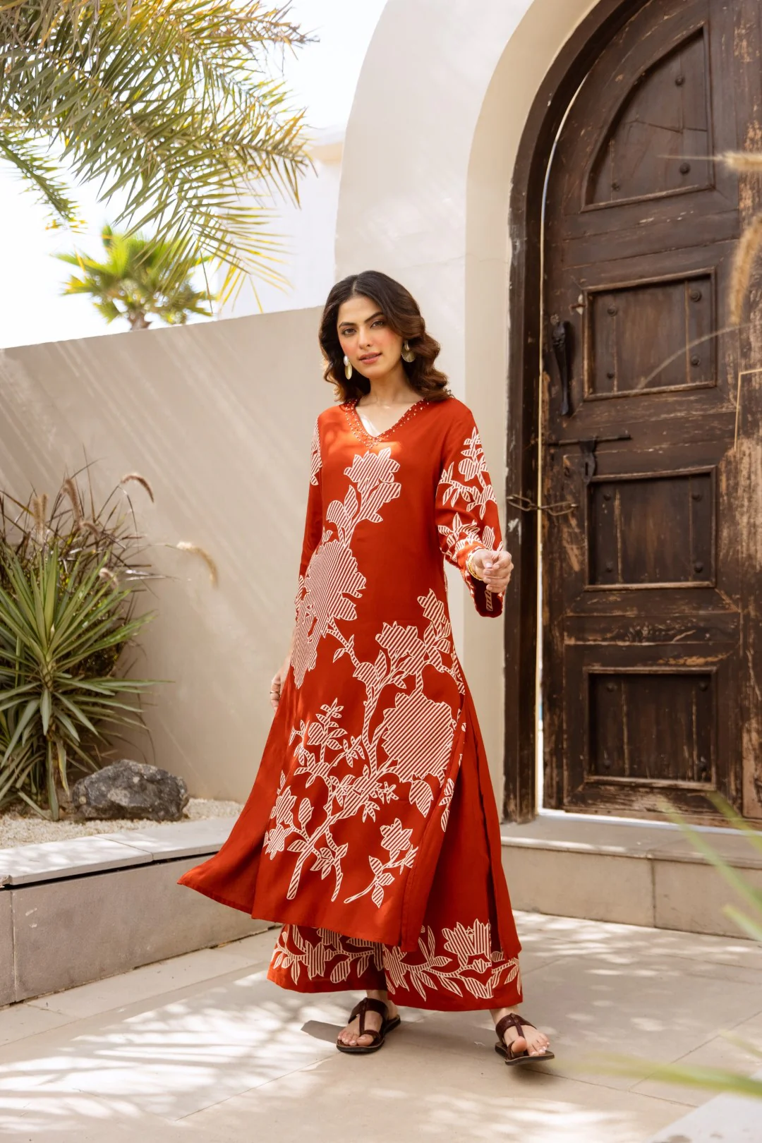Karen Terracotta printed kurta pant set - Image 7